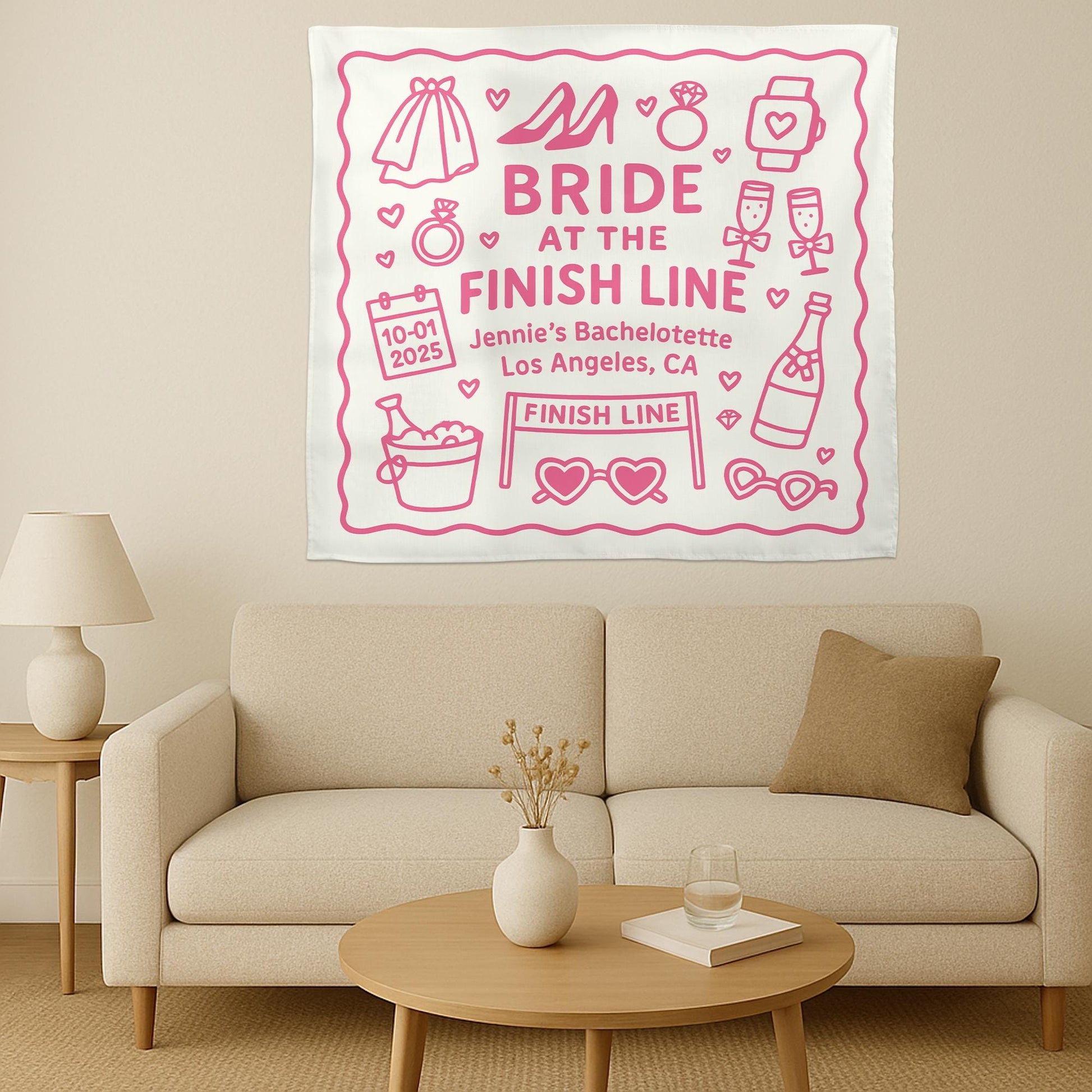 Bride at the Finish Line Bachelorette Tapestry, Custom Party Banner, Bridal Shower Decor, Personalized Last Fling Backdrop