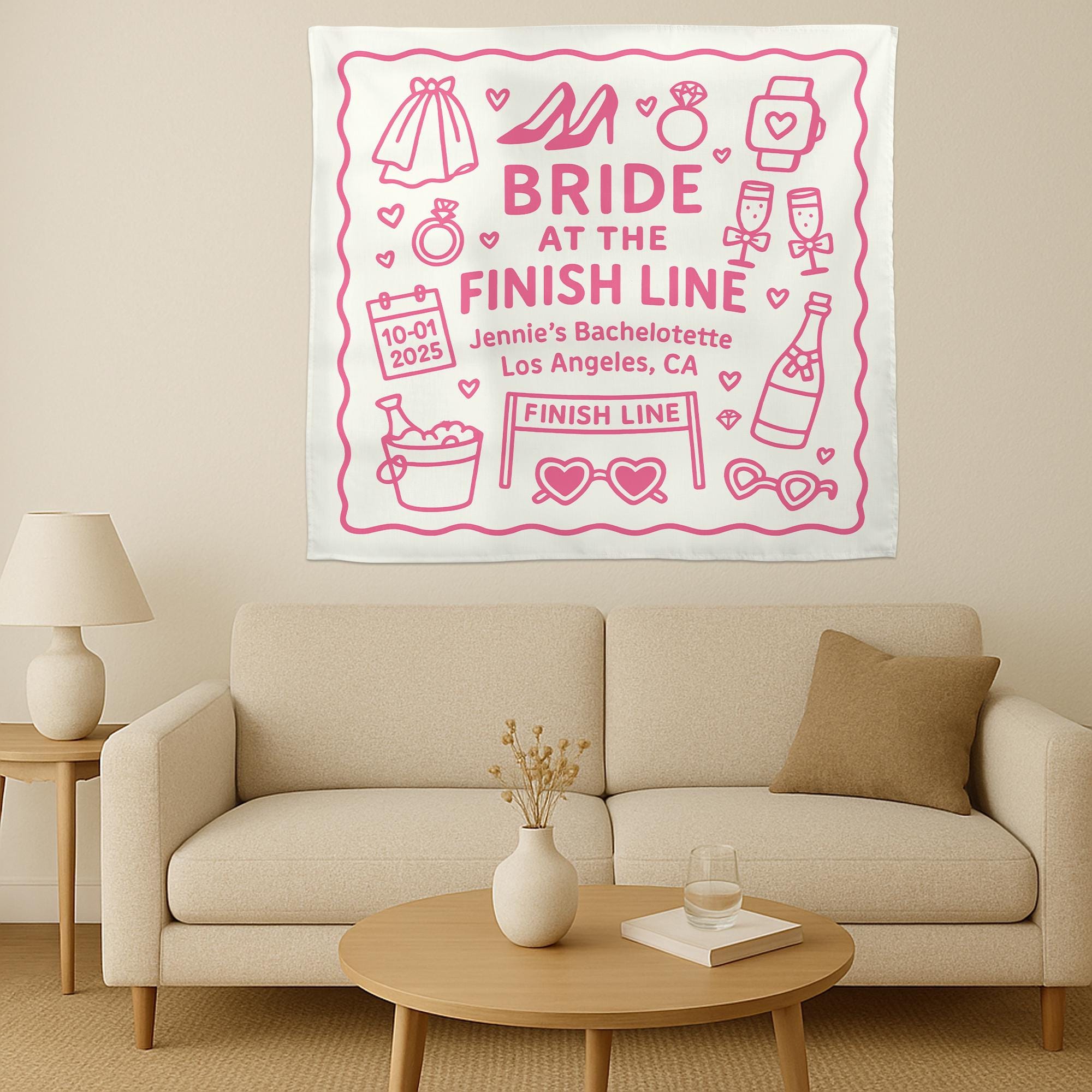 Bride at the Finish Line Bachelorette Tapestry, Custom Party Banner, Bridal Shower Decor, Personalized Last Fling Backdrop