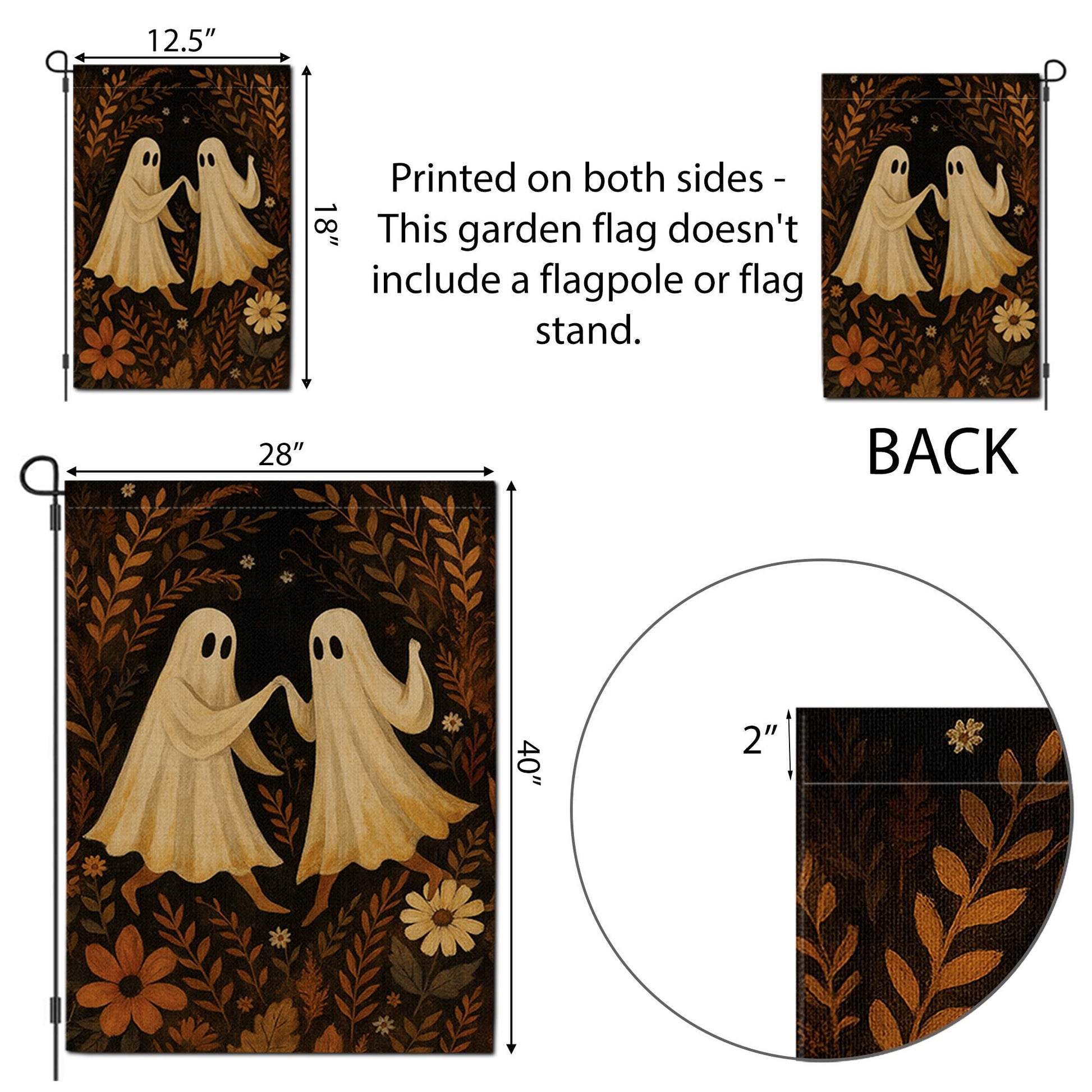 Dancing Ghost Couple Garden Flag, Cute Halloween Yard Decor, Spooky Fall Outdoor Sign, Vintage Floral Ghost Porch Decoration