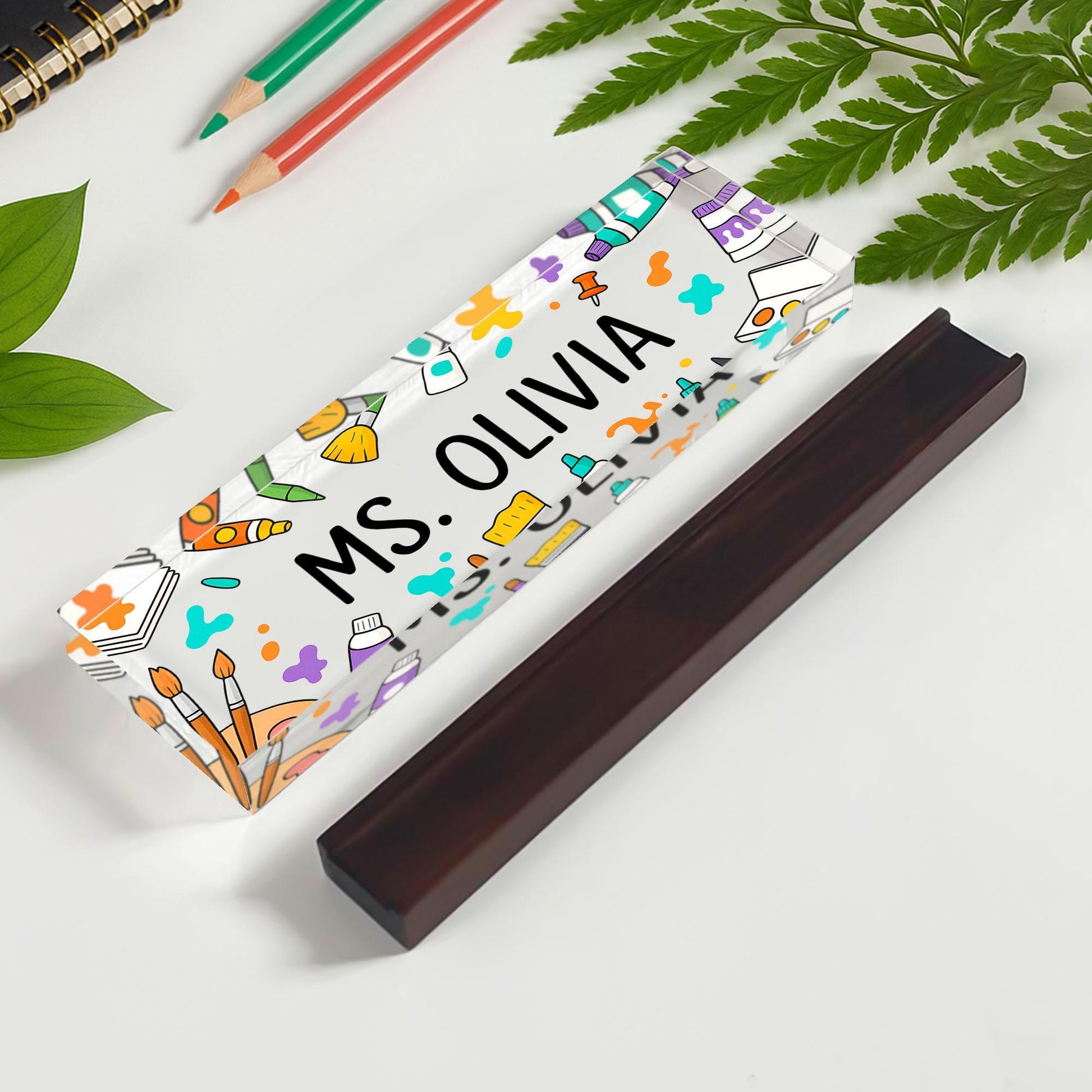 Personalized Art Teacher Desk Name Sign, Custom Classroom Decor, Teacher Office Name Plate, Cute Painter Gift, Art Room Sign
