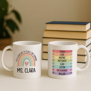 Personalized Teacher Mug, Teach Tiny Humans Rainbow Mug, Motivational Coffee Cup, Custom Name Teacher Gift, Back to School Mug