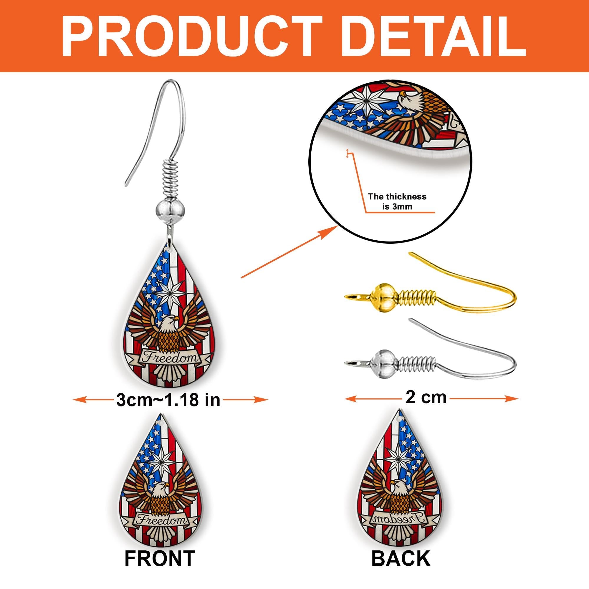 Freedom Eagle Earrings, Patriotic Teardrop Jewelry, USA Flag Dangle, 4th of July Accessories, American Pride Gift for Her