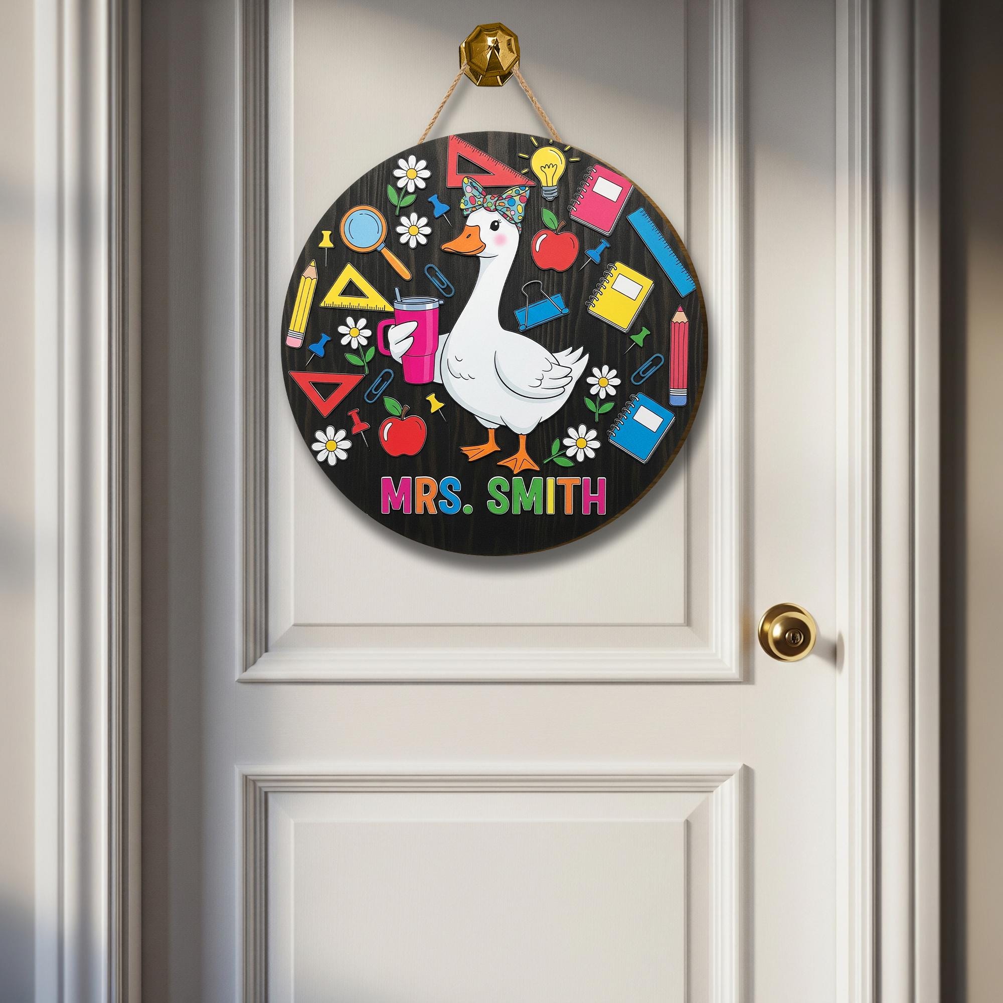 Funny Goose Teacher Door Sign – Personalized Classroom Decor with Name, Back to School Gift for Teachers, Cute Duck Theme Sign, Welcome Sign