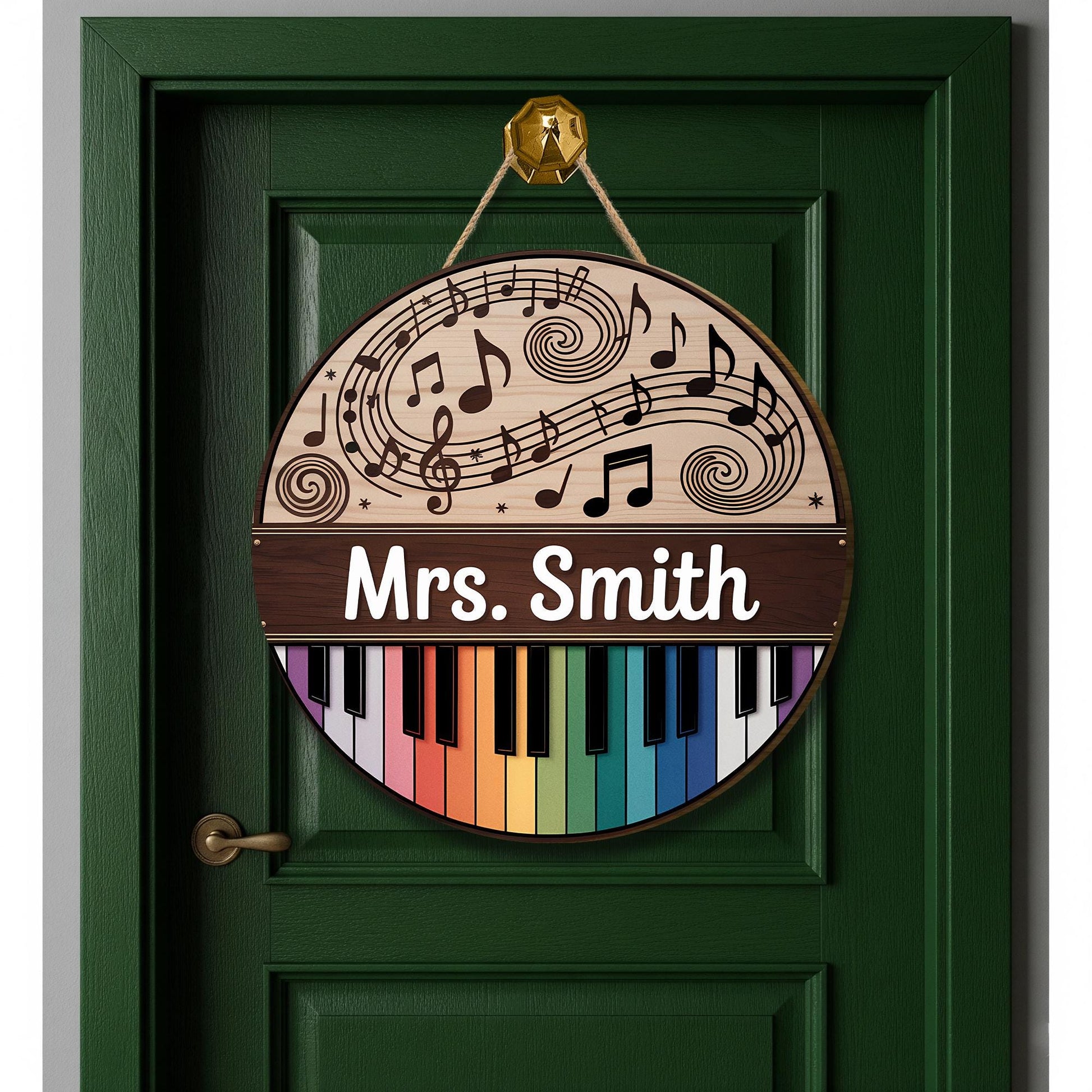 Personalized Music Teacher Door Sign – Custom Name Classroom Decor with Rainbow Piano and Notes, Back to School Gift for Music Lovers