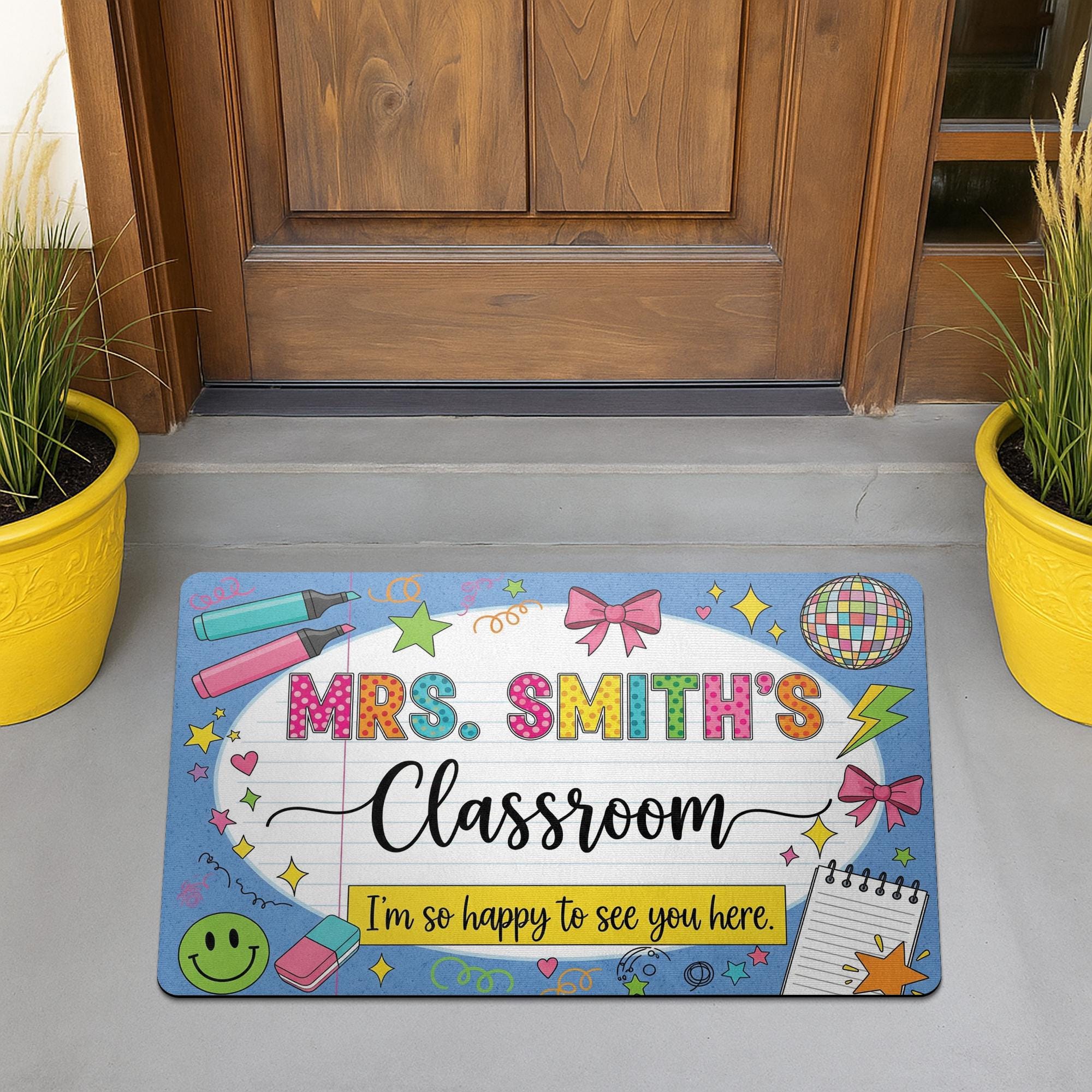 Personalized Teacher Door Mat – Classroom Rug, Cute Welcome Mat for School, Back to School Decor, Custom Name Doormat, School Entrance Rug