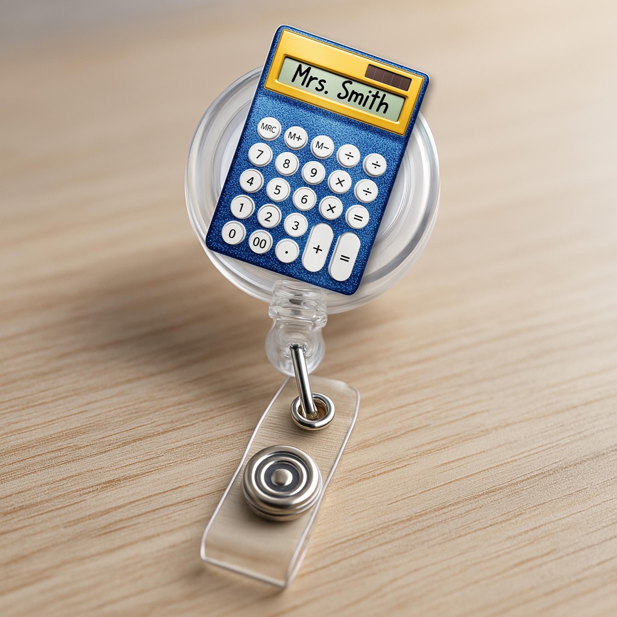 Personalized Calculator Badge Reel – Custom Teacher Name ID Holder, Cute Math Teacher Gift, Classroom Accessory, Back to School Gift