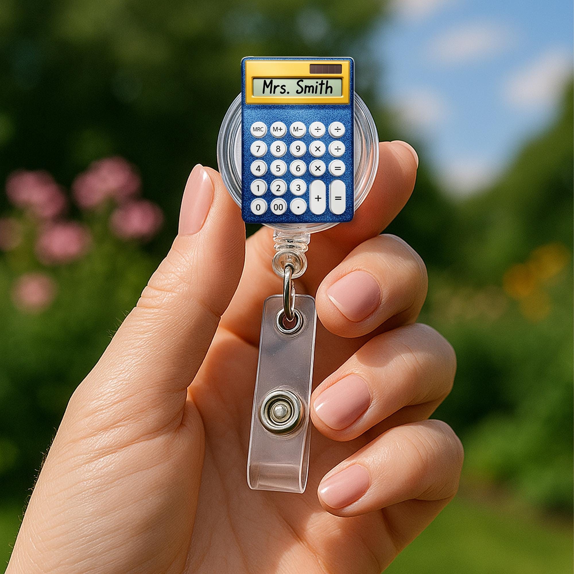 Personalized Calculator Badge Reel – Custom Teacher Name ID Holder, Cute Math Teacher Gift, Classroom Accessory, Back to School Gift