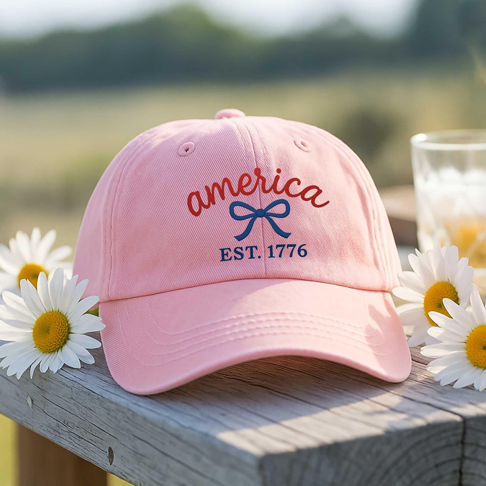 America EST 1776 Hat - Patriotic Bow Cap - 4th of July Cute USA Hat - Women’s Summer Hat - Independence Day Gift