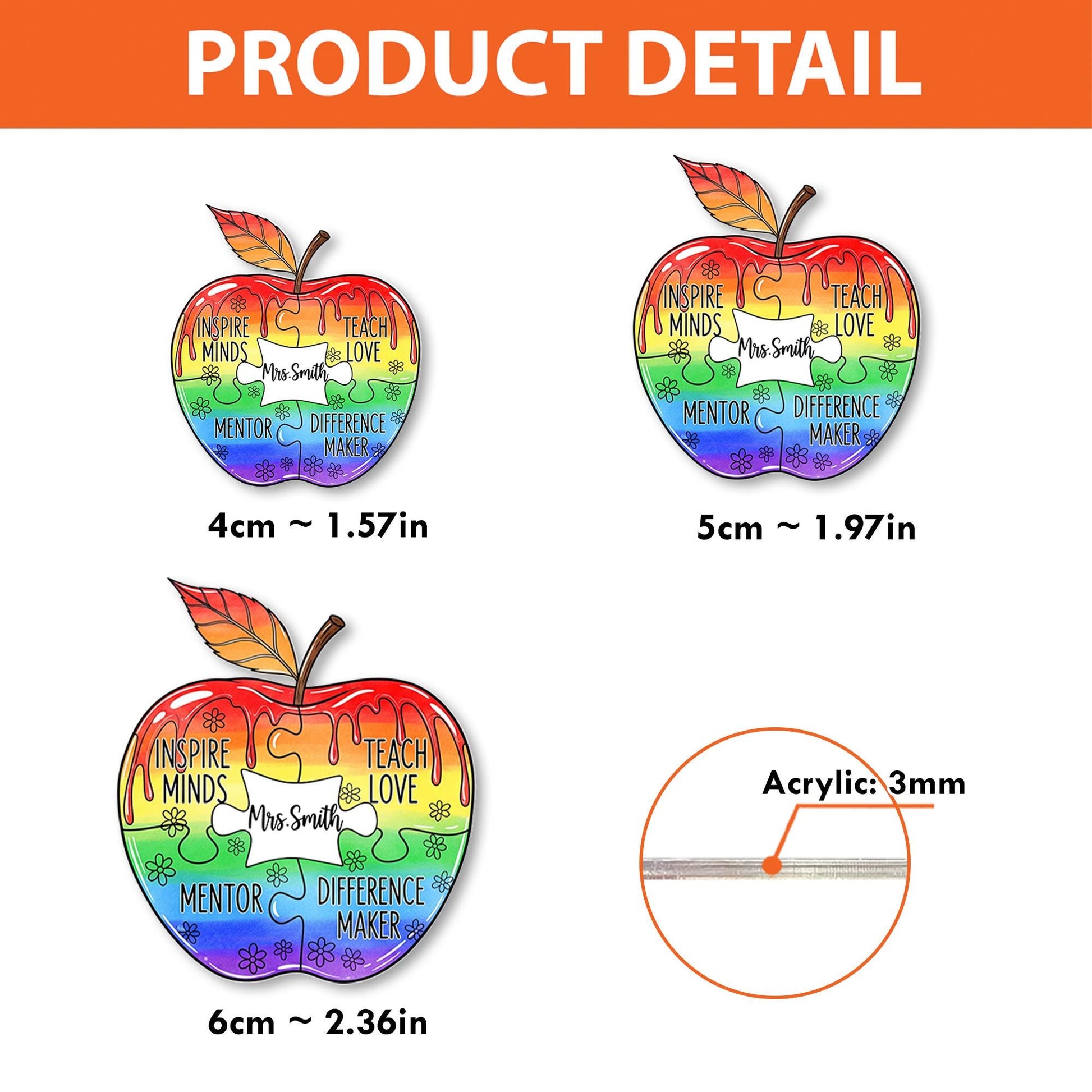 Custom Name Teacher Apple Badge Reel – Rainbow Puzzle Piece ID Clip – Inspiring Educator Gift – Personalized Classroom Accessory
