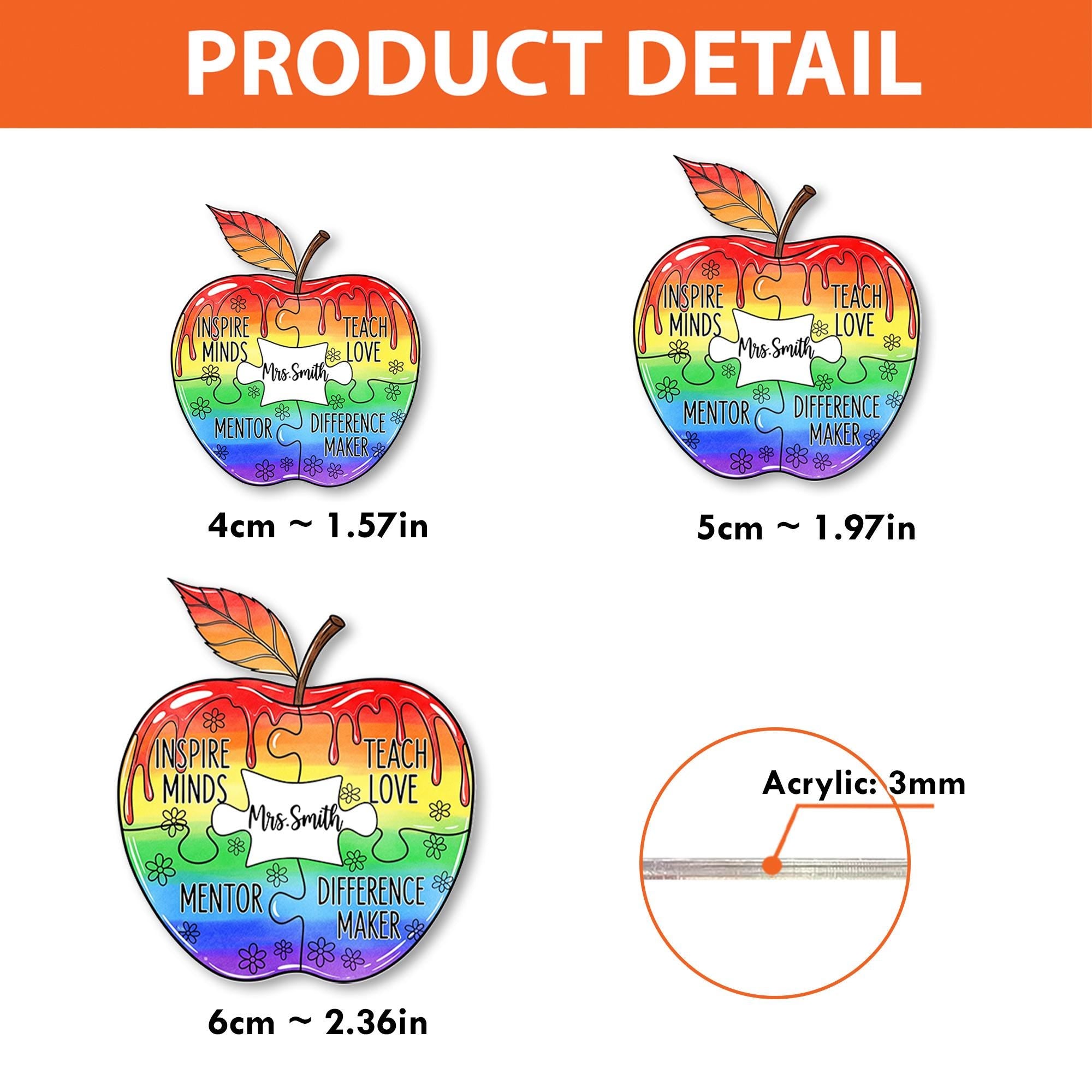 Custom Name Teacher Apple Badge Reel – Rainbow Puzzle Piece ID Clip – Inspiring Educator Gift – Personalized Classroom Accessory