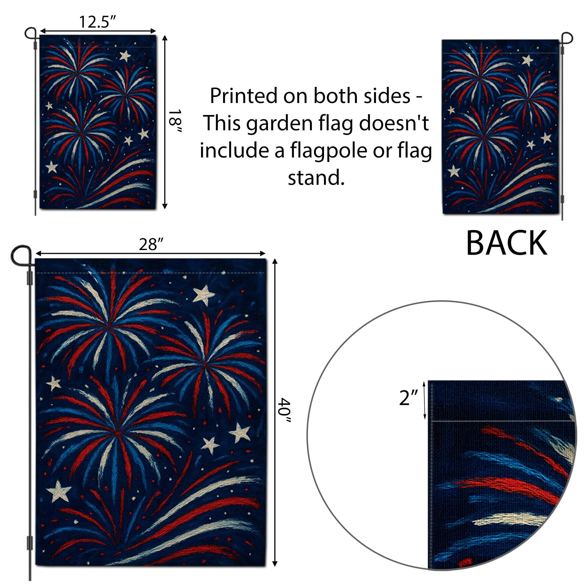 Patriotic Fireworks Garden Flag, Red White Blue Outdoor Decor, 4th of July Yard Banner, Summer Celebration Flag