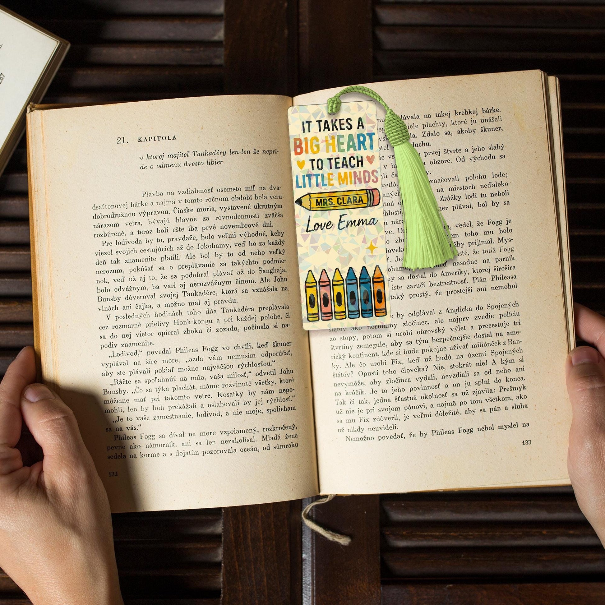 Custom Teacher Holographic Bookmark – Big Heart to Teach Little Minds with Name & Tassel, Personalized Back to School or Year-End Gift