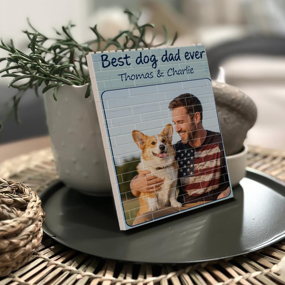 Custom Dog Dad Photo Building Block, Personalized Best Dog Dad Ever Gift, Pet Lover Keepsake with Names, Corgi Dad Photo Display Decor