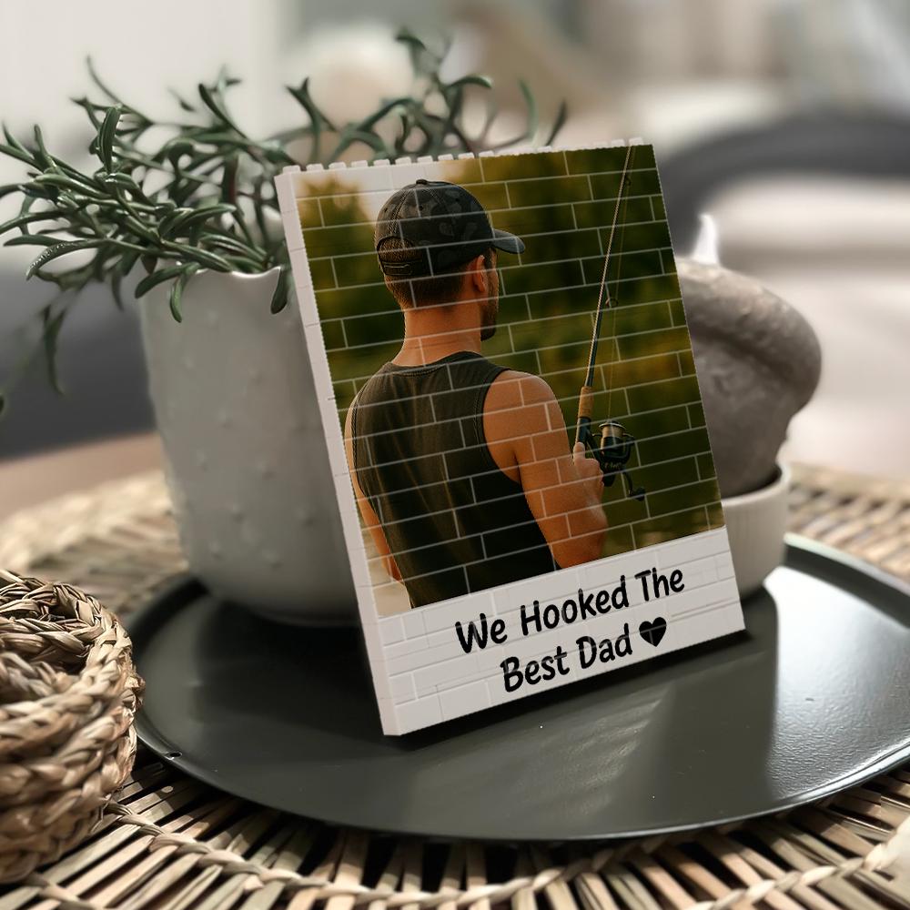 Personalized Fishing Dad Photo Building Block, "We Hooked The Best Dad" Custom Keepsake Gift, Father's Day Unique Photo Gift for Him