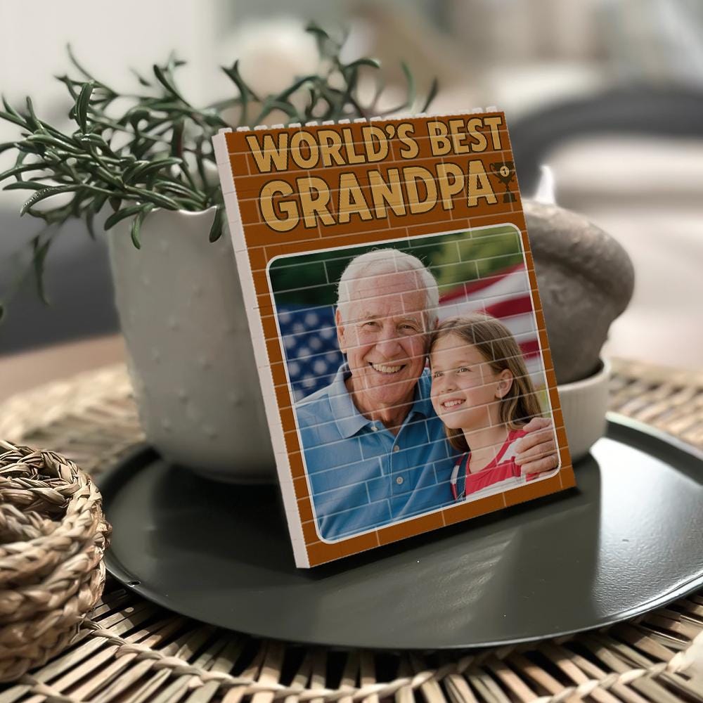 Personalized World's Best Grandpa Custom Photo Building Block Style Gift, Grandfather Picture Frame, Unique Brick Print Keepsake Him