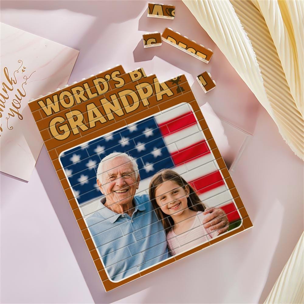 Personalized World's Best Grandpa Custom Photo Building Block Style Gift, Grandfather Picture Frame, Unique Brick Print Keepsake Him