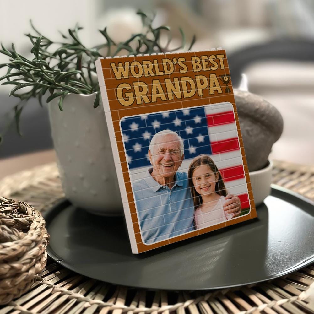 Personalized World's Best Grandpa Custom Photo Building Block Style Gift, Grandfather Picture Frame, Unique Brick Print Keepsake Him
