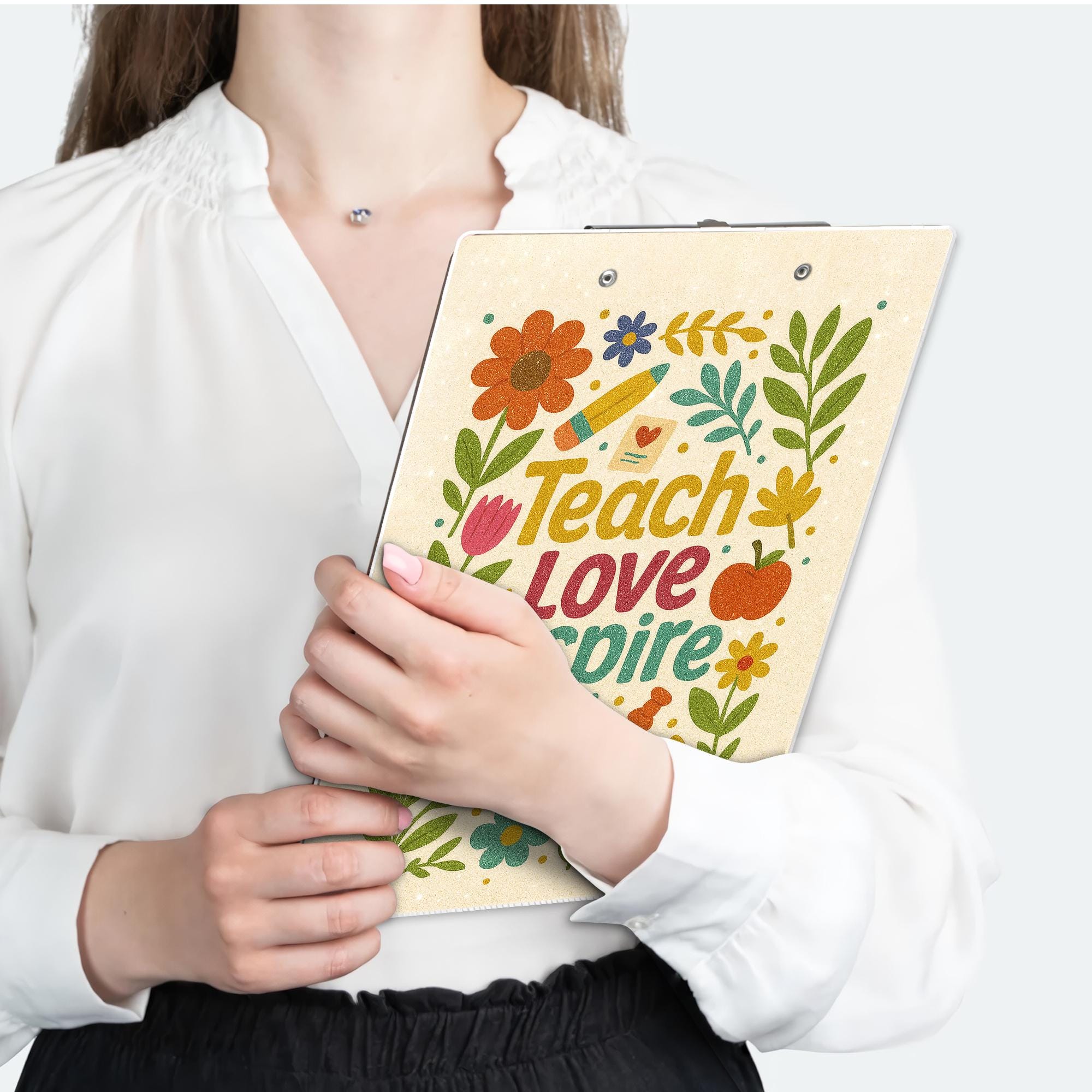 Personalized Teacher Clipboard, Teach Love Inspire Floral Clipboard, Custom Gift for Teacher Appreciation, Back to School Gift