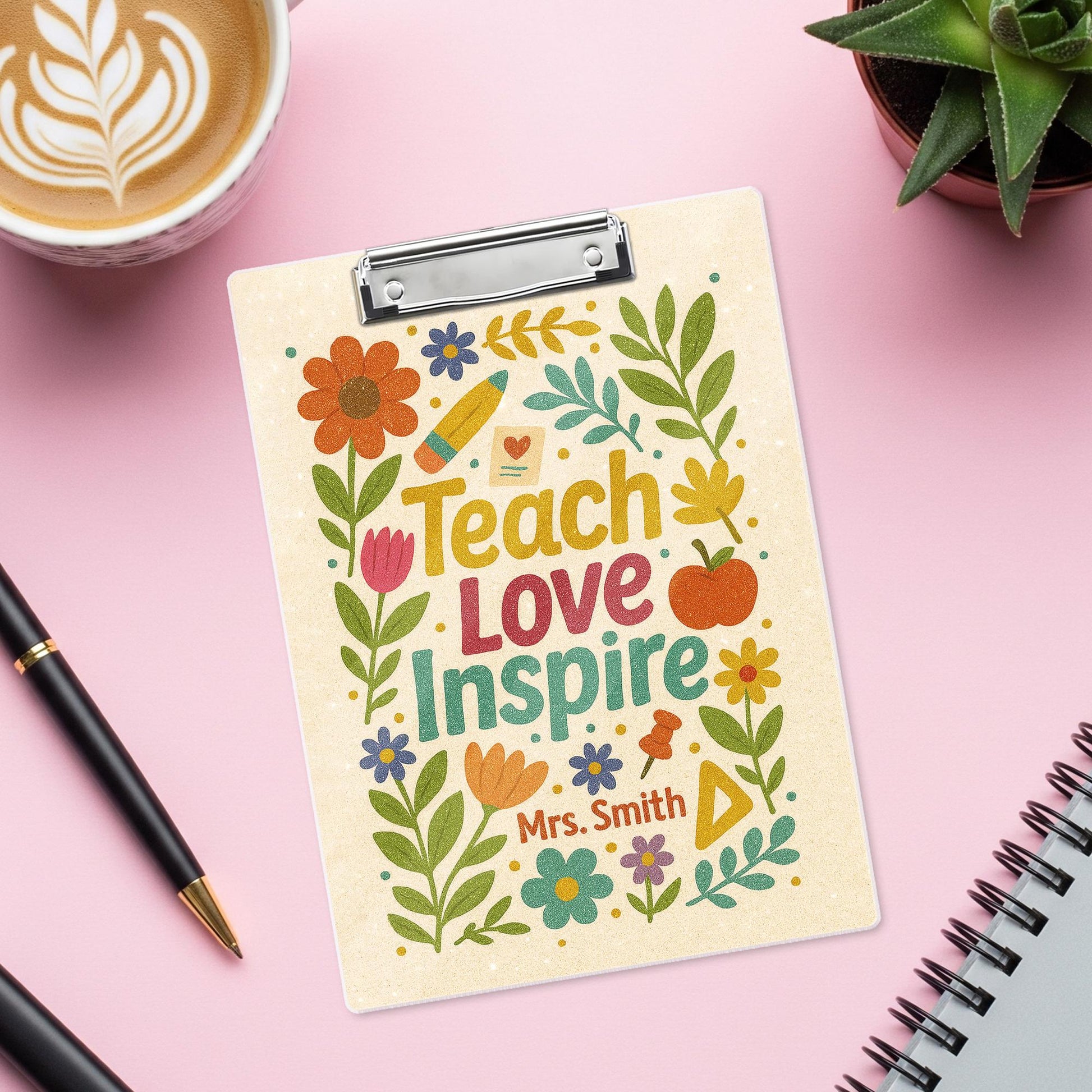 Personalized Teacher Clipboard, Teach Love Inspire Floral Clipboard, Custom Gift for Teacher Appreciation, Back to School Gift