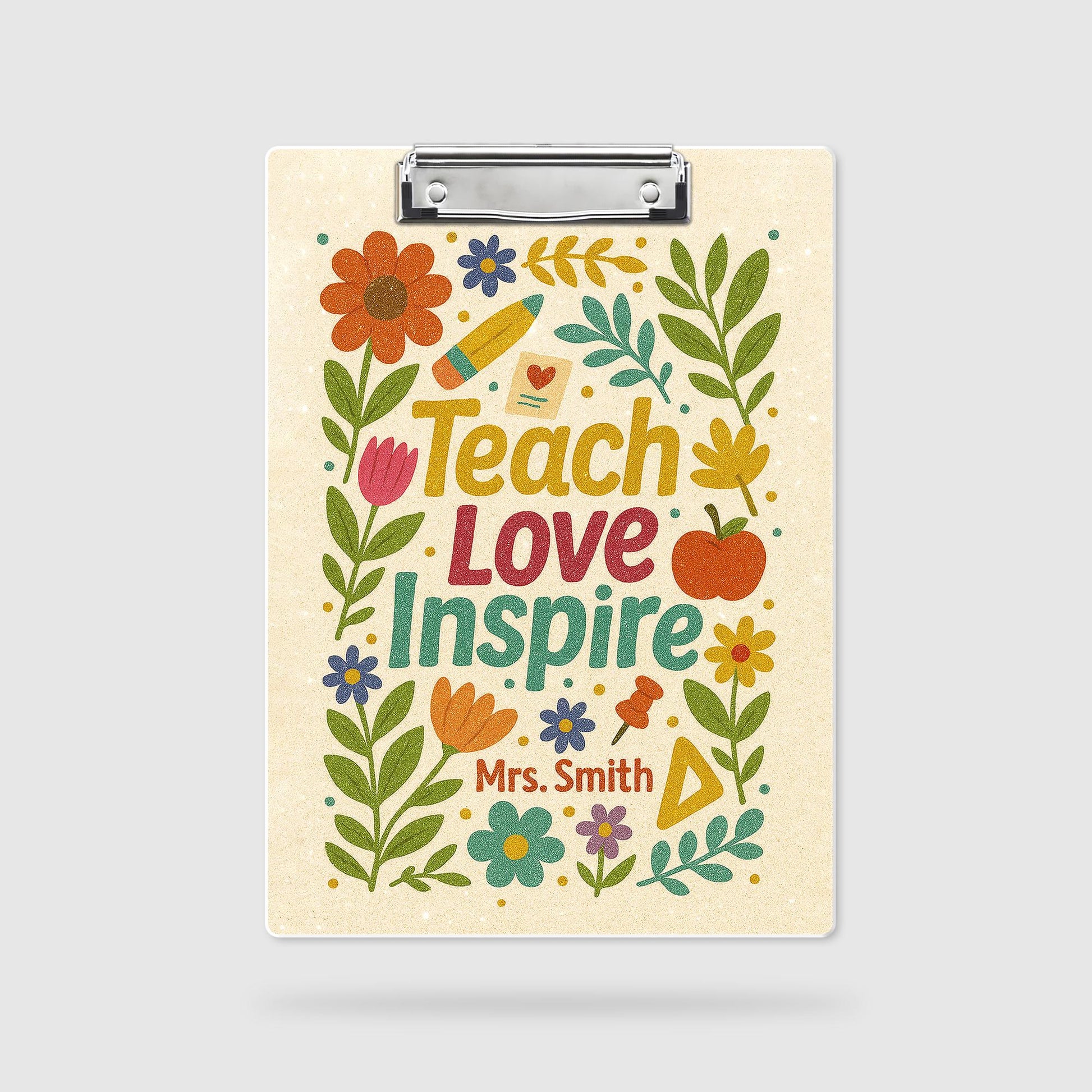 Personalized Teacher Clipboard, Teach Love Inspire Floral Clipboard, Custom Gift for Teacher Appreciation, Back to School Gift