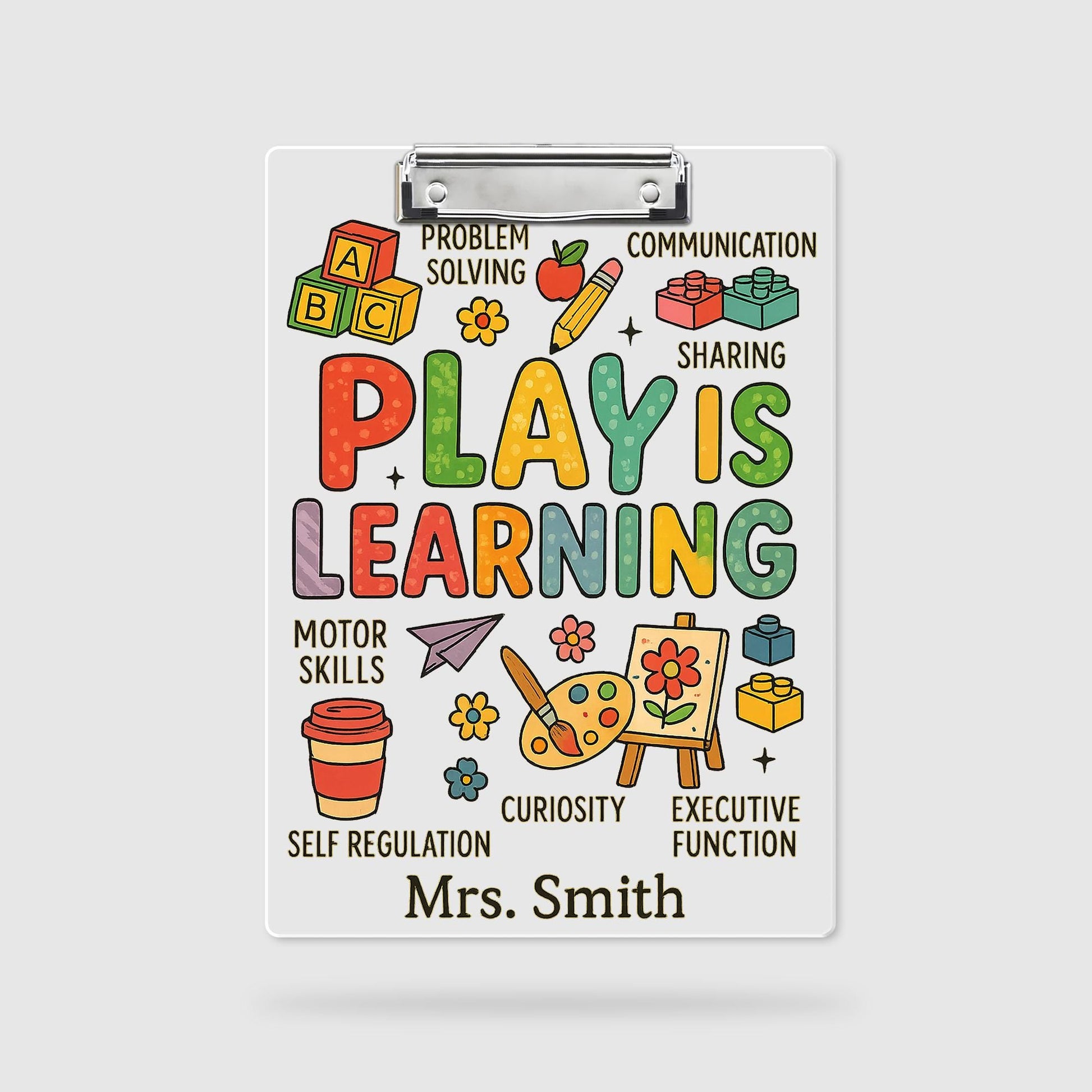 Play Is Learning Teacher Clipboard, Personalized Preschool Clipboard, Back to School Gift for Early Education, Custom Name Clipboard
