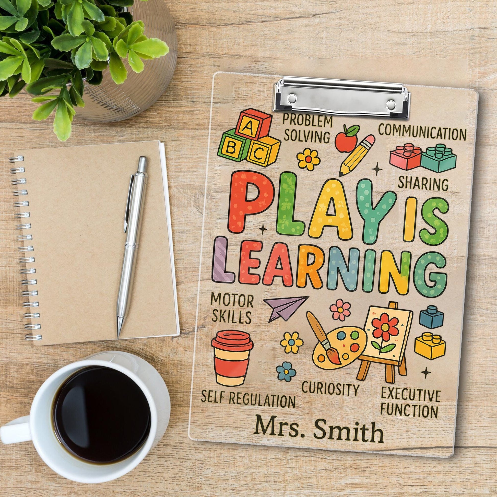 Play Is Learning Teacher Clipboard, Personalized Preschool Clipboard, Back to School Gift for Early Education, Custom Name Clipboard