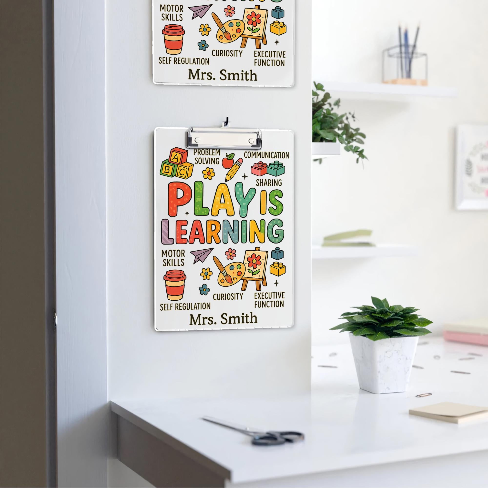 Play Is Learning Teacher Clipboard, Personalized Preschool Clipboard, Back to School Gift for Early Education, Custom Name Clipboard