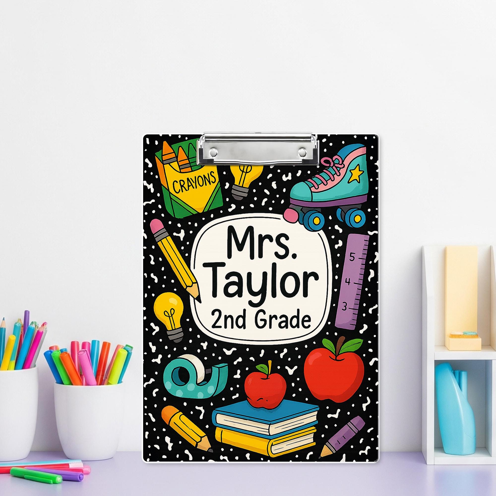 2nd Grade Teacher Clipboard, Personalized Teacher Gift, Back to School Custom Clipboard, Composition Style Teacher Clipboard
