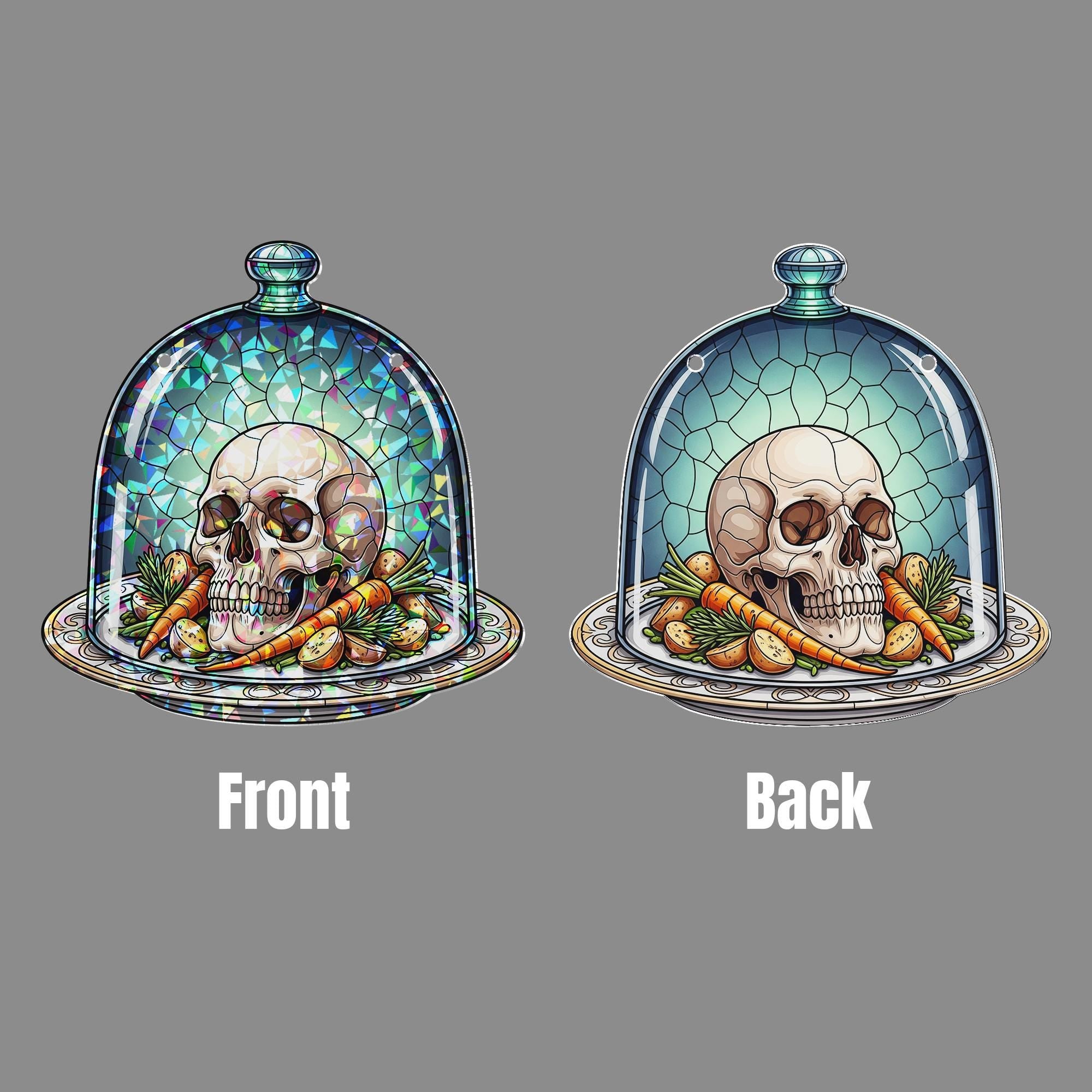 Gothic Skull Kitchen Suncatcher – Stained Glass Halloween Window Decor, Creepy Dome Art