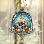 Gothic Skull Kitchen Suncatcher – Stained Glass Halloween Window Decor, Creepy Dome Art