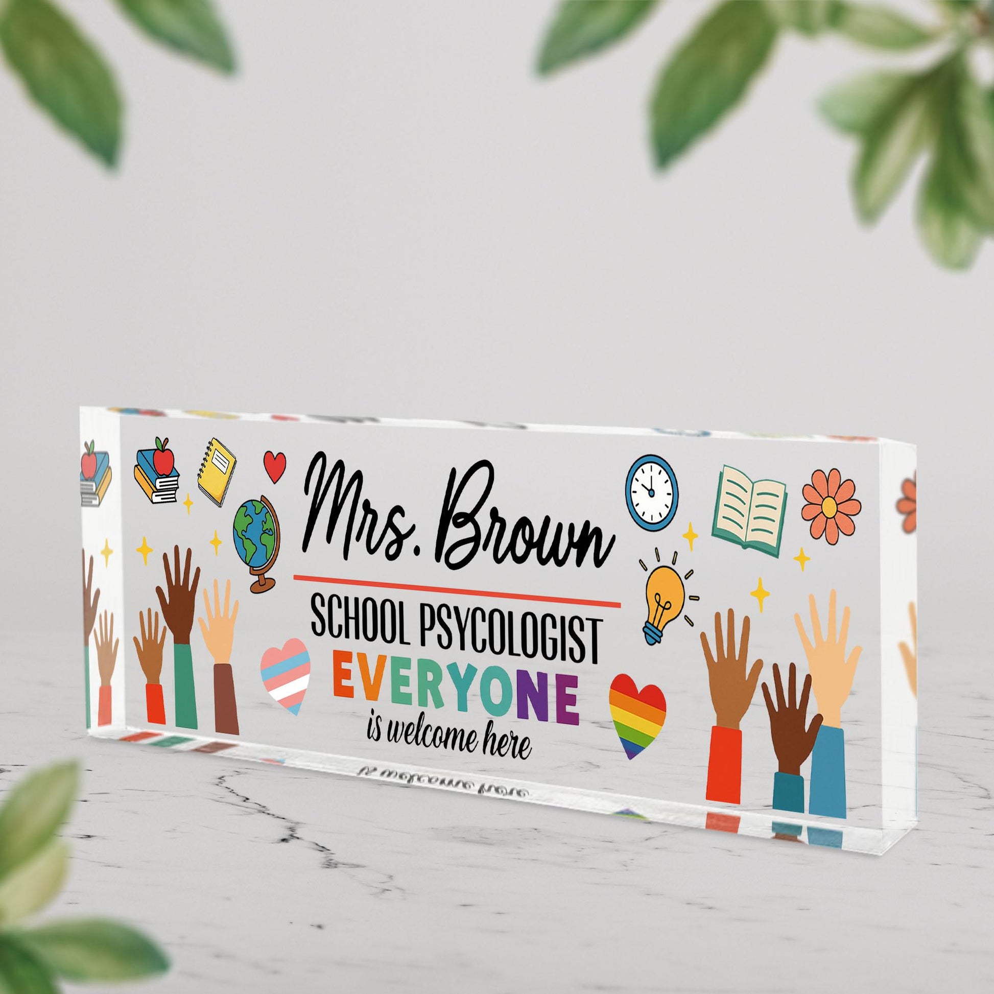 School Psychologist Desk Name Plate, Inclusive Office Decor, Custom Acrylic Sign, Personalized Gift, Diversity Name Tag, Office Pride Sign
