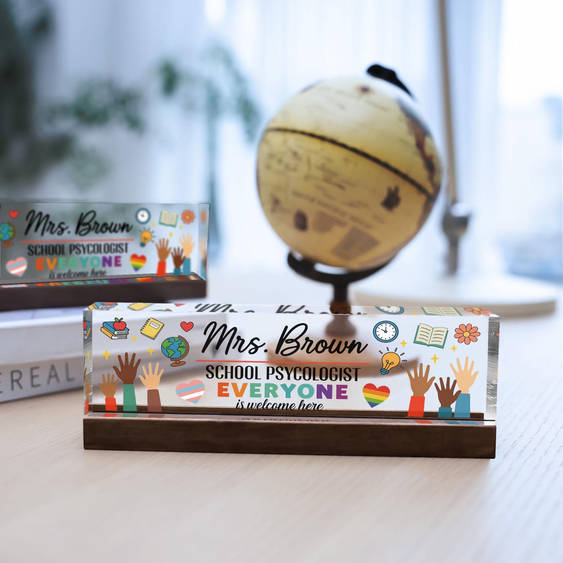 School Psychologist Desk Name Plate, Inclusive Office Decor, Custom Acrylic Sign, Personalized Gift, Diversity Name Tag, Office Pride Sign