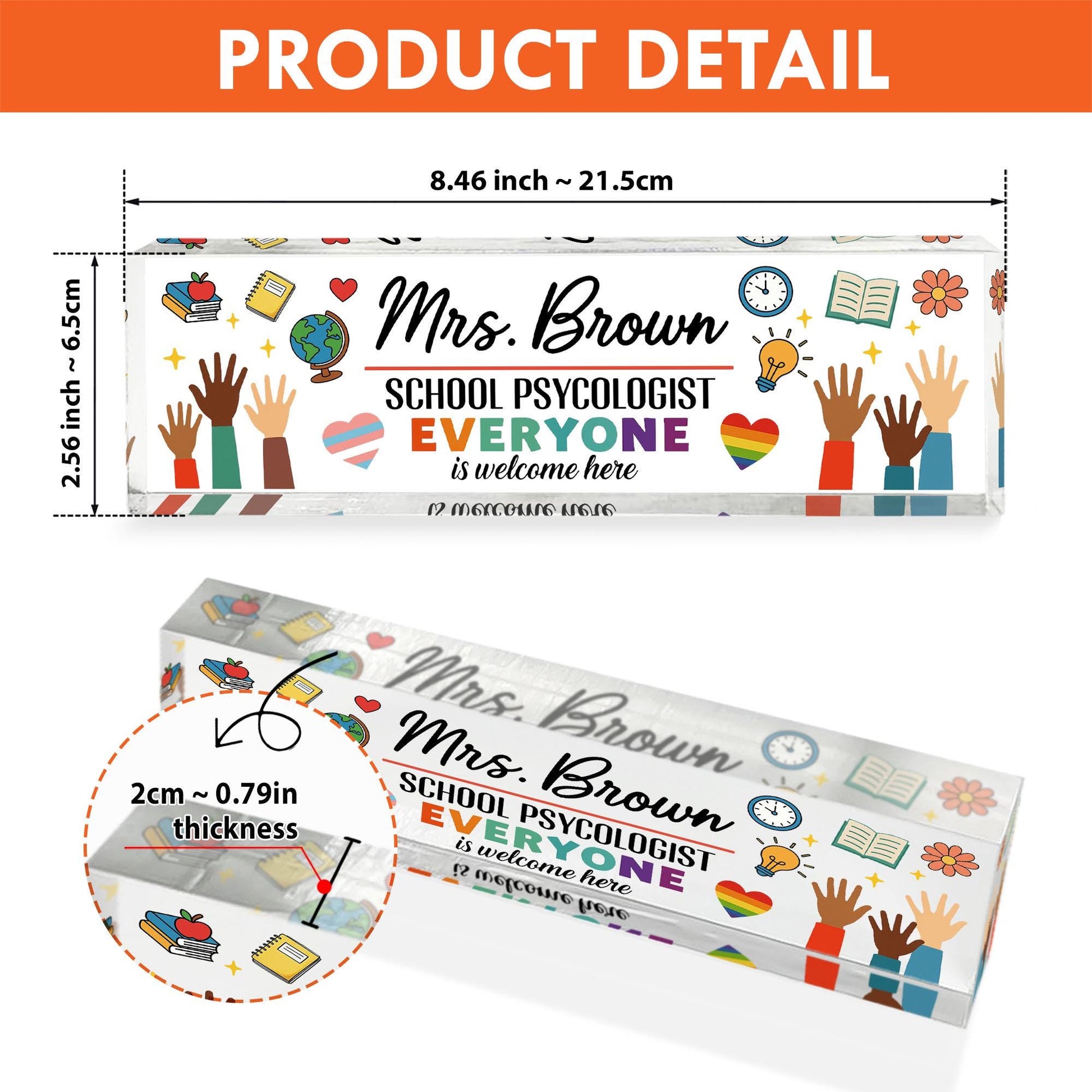 School Psychologist Desk Name Plate, Inclusive Office Decor, Custom Acrylic Sign, Personalized Gift, Diversity Name Tag, Office Pride Sign