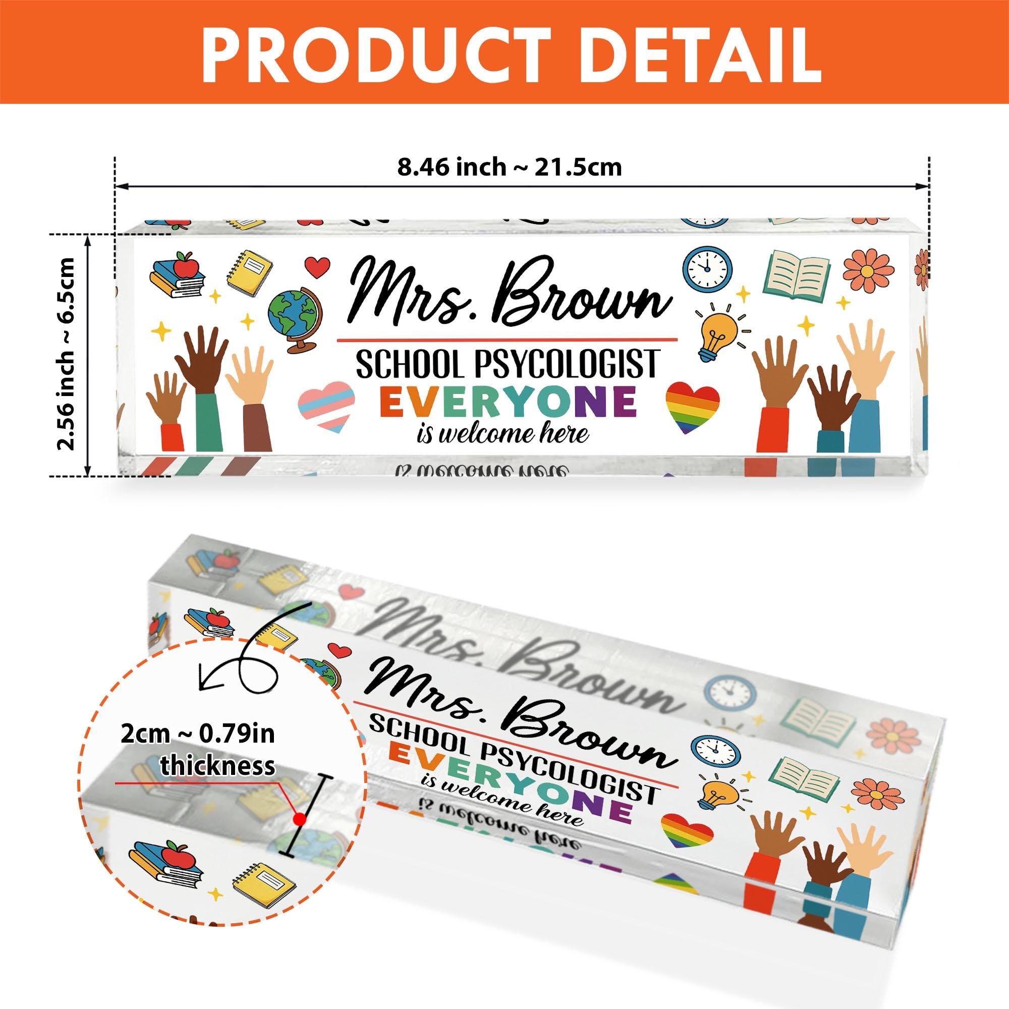 School Psychologist Desk Name Plate, Inclusive Office Decor, Custom Acrylic Sign, Personalized Gift, Diversity Name Tag, Office Pride Sign