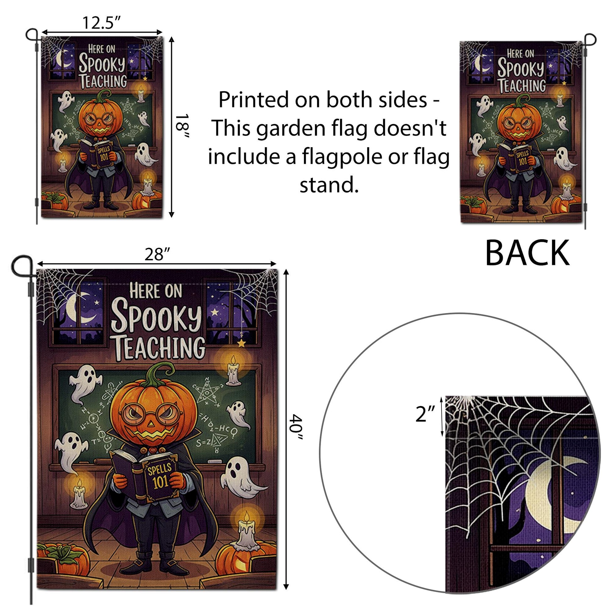 Spooky Teaching Garden Flag – Halloween Teacher Decor, Pumpkin Head School Flag, Funny Classroom Yard Sign, Ghost Math Spell Banner