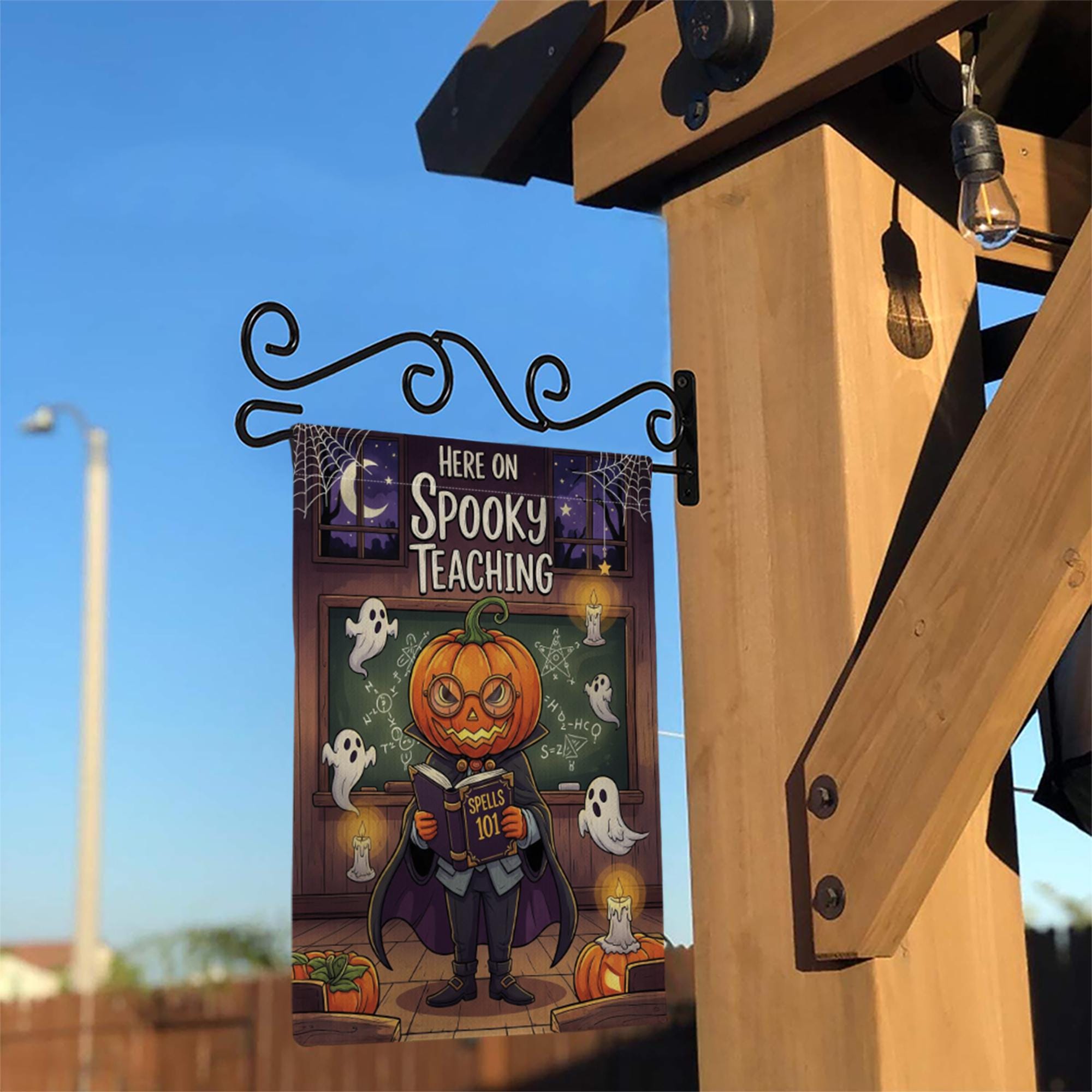 Spooky Teaching Garden Flag – Halloween Teacher Decor, Pumpkin Head School Flag, Funny Classroom Yard Sign, Ghost Math Spell Banner