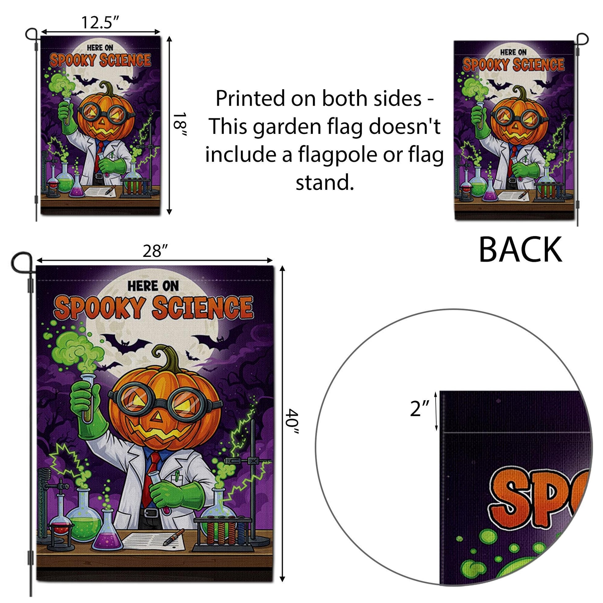 Spooky Science Garden Flag – Halloween Scientist Yard Decor, Pumpkin Head Lab Banner, Funny Chemistry Flag for Teachers & Classrooms