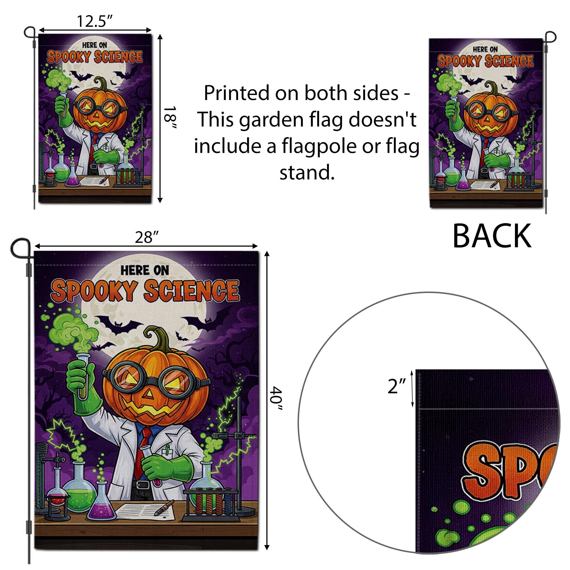 Spooky Science Garden Flag – Halloween Scientist Yard Decor, Pumpkin Head Lab Banner, Funny Chemistry Flag for Teachers & Classrooms