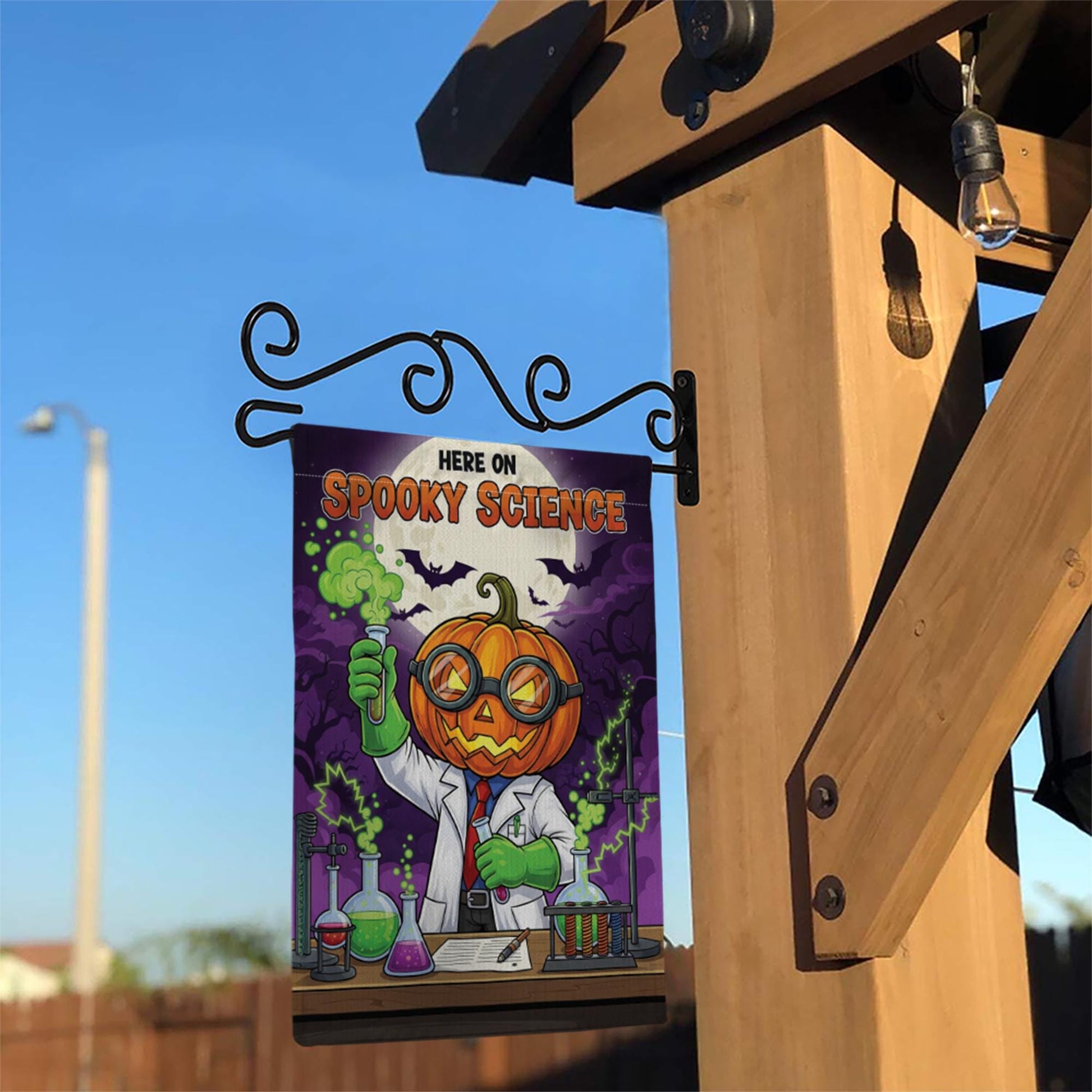 Spooky Science Garden Flag – Halloween Scientist Yard Decor, Pumpkin Head Lab Banner, Funny Chemistry Flag for Teachers & Classrooms
