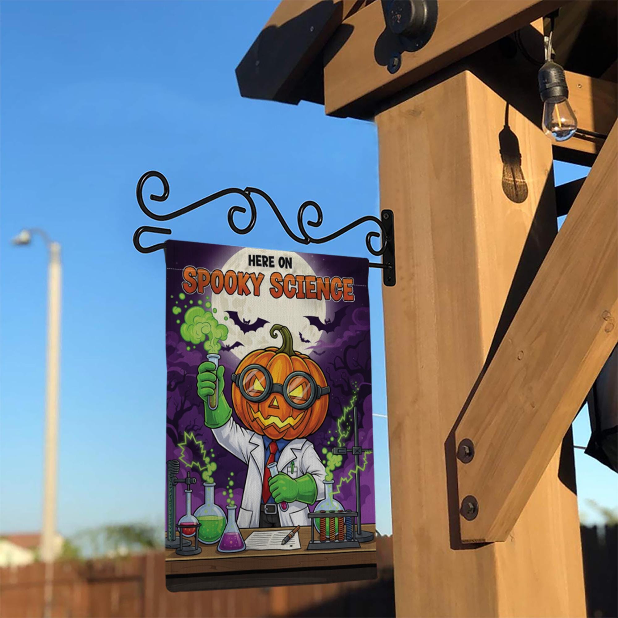 Spooky Science Garden Flag – Halloween Scientist Yard Decor, Pumpkin Head Lab Banner, Funny Chemistry Flag for Teachers & Classrooms