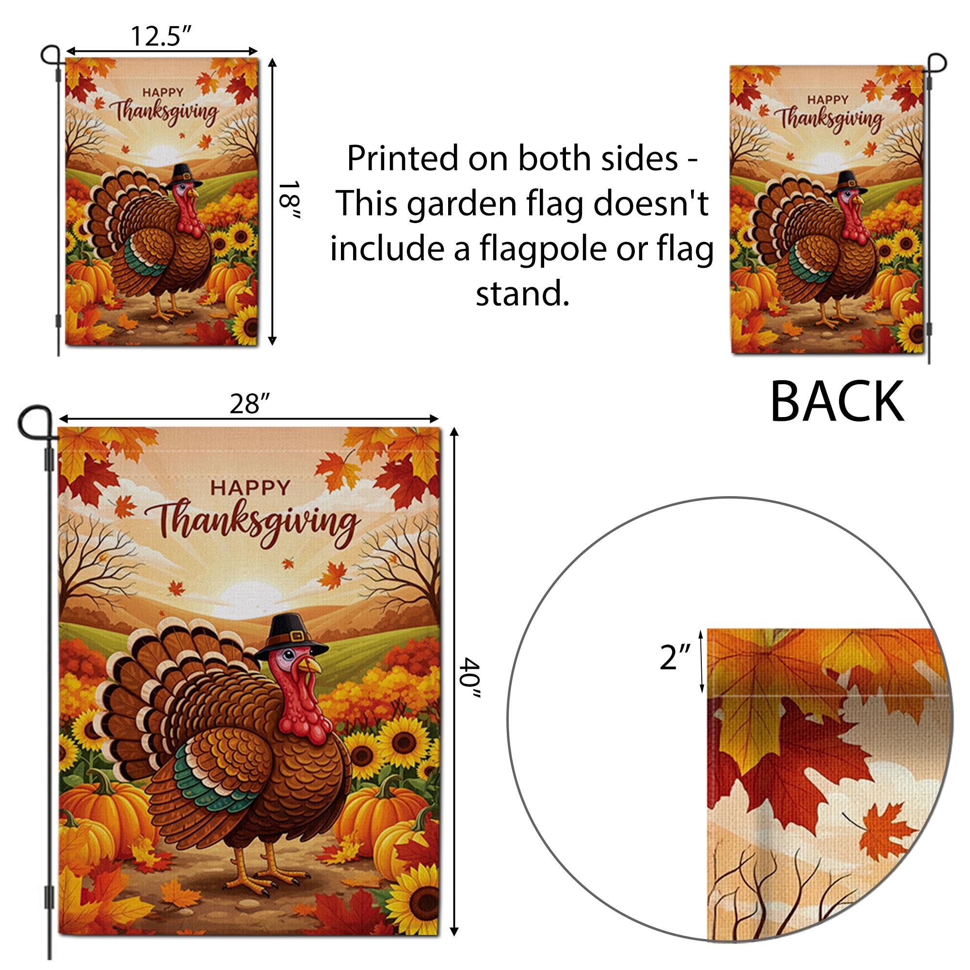 Thanksgiving Garden Flag – Fall Turkey Yard Decor, Autumn Harvest Outdoor Banner, Happy Thanksgiving Porch Decoration
