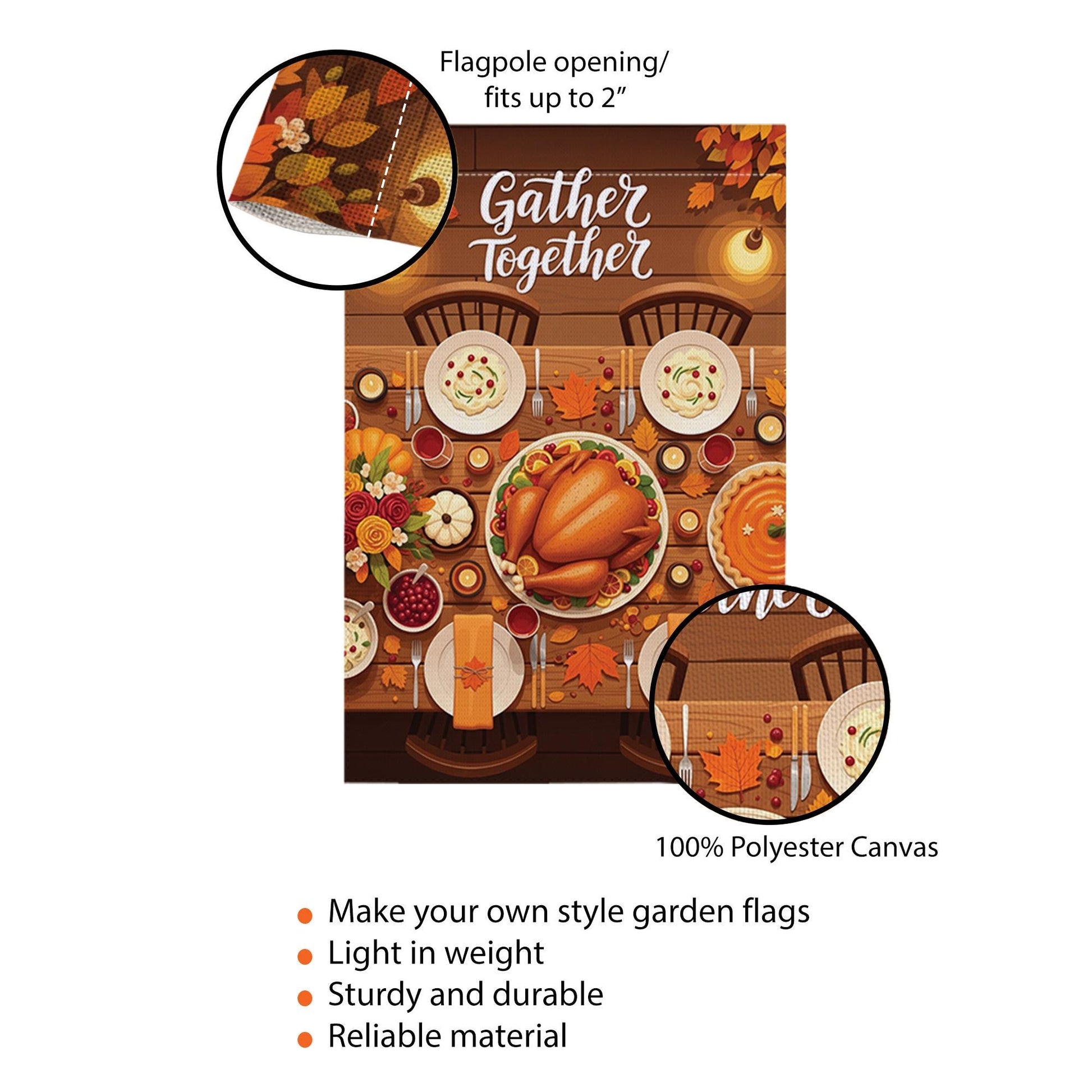 Gather Together Garden Flag – Thanksgiving Dinner Table Yard Decor, Fall Harvest Outdoor Banner, Autumn Family Welcome Flag
