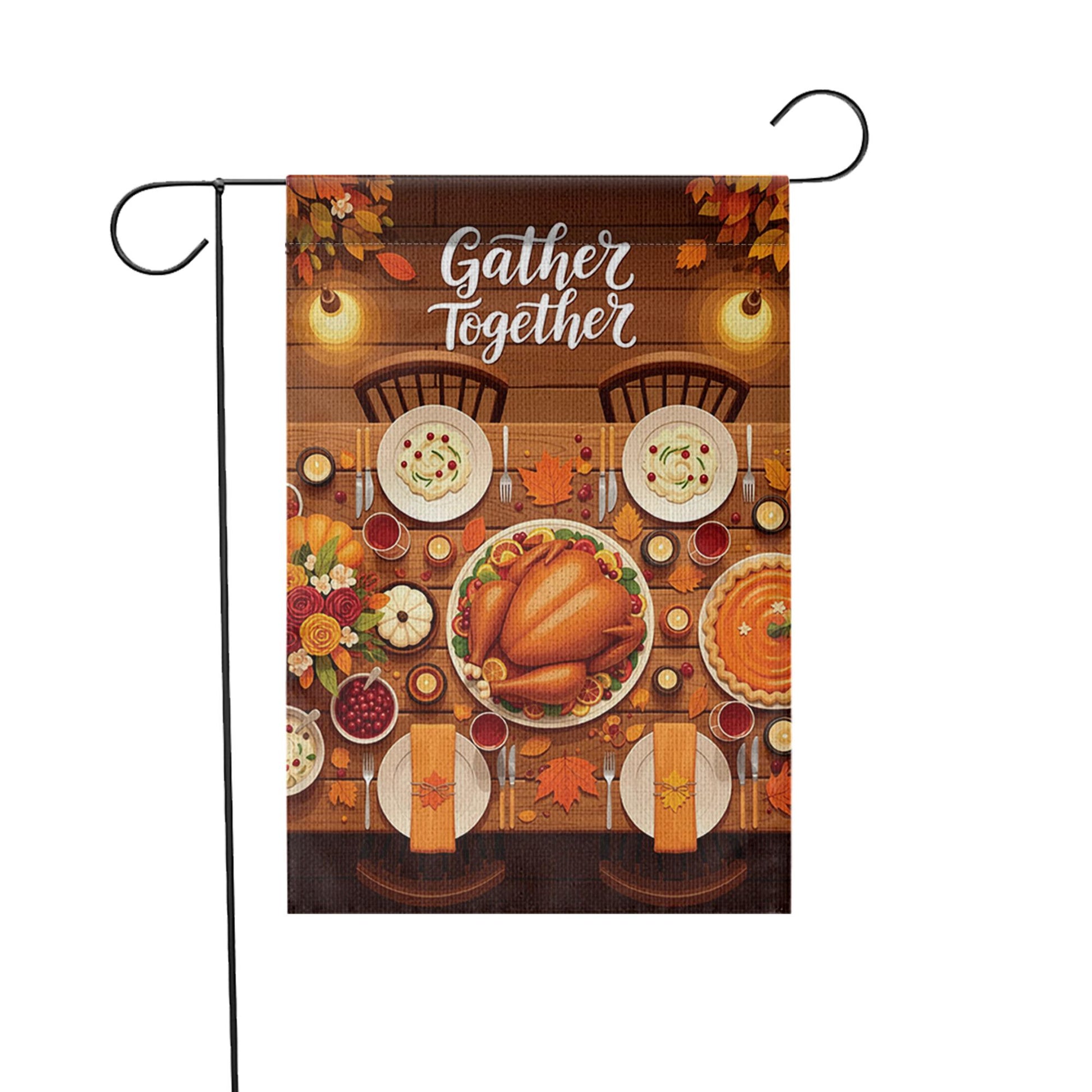 Gather Together Garden Flag – Thanksgiving Dinner Table Yard Decor, Fall Harvest Outdoor Banner, Autumn Family Welcome Flag