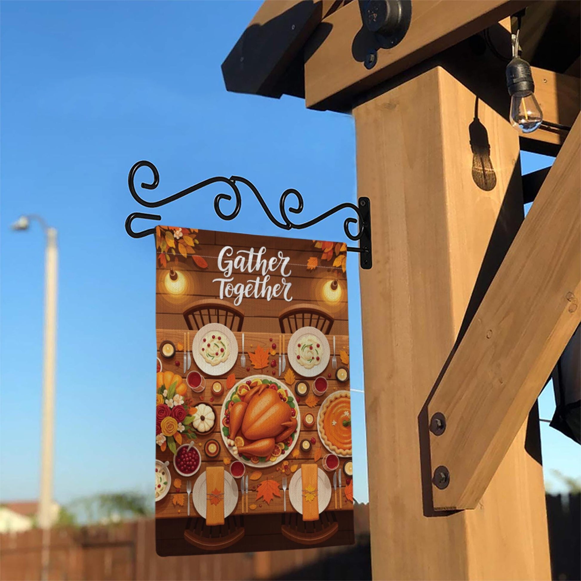 Gather Together Garden Flag – Thanksgiving Dinner Table Yard Decor, Fall Harvest Outdoor Banner, Autumn Family Welcome Flag