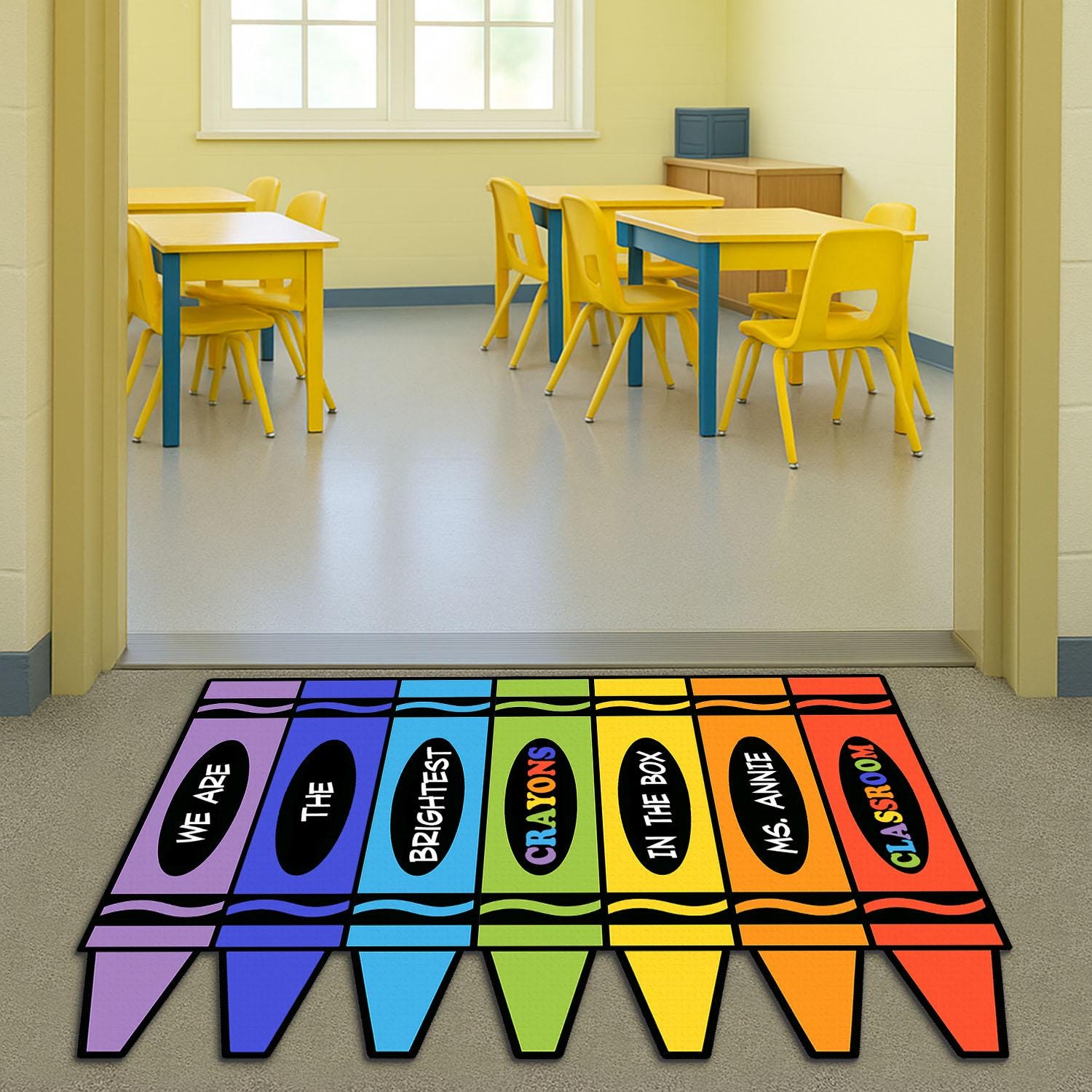 Cute Brightest Crayons Teacher Classroom Doormat, Custom School Welcome Mat, Colorful Teacher Door Decor, Personalized Crayon Mat