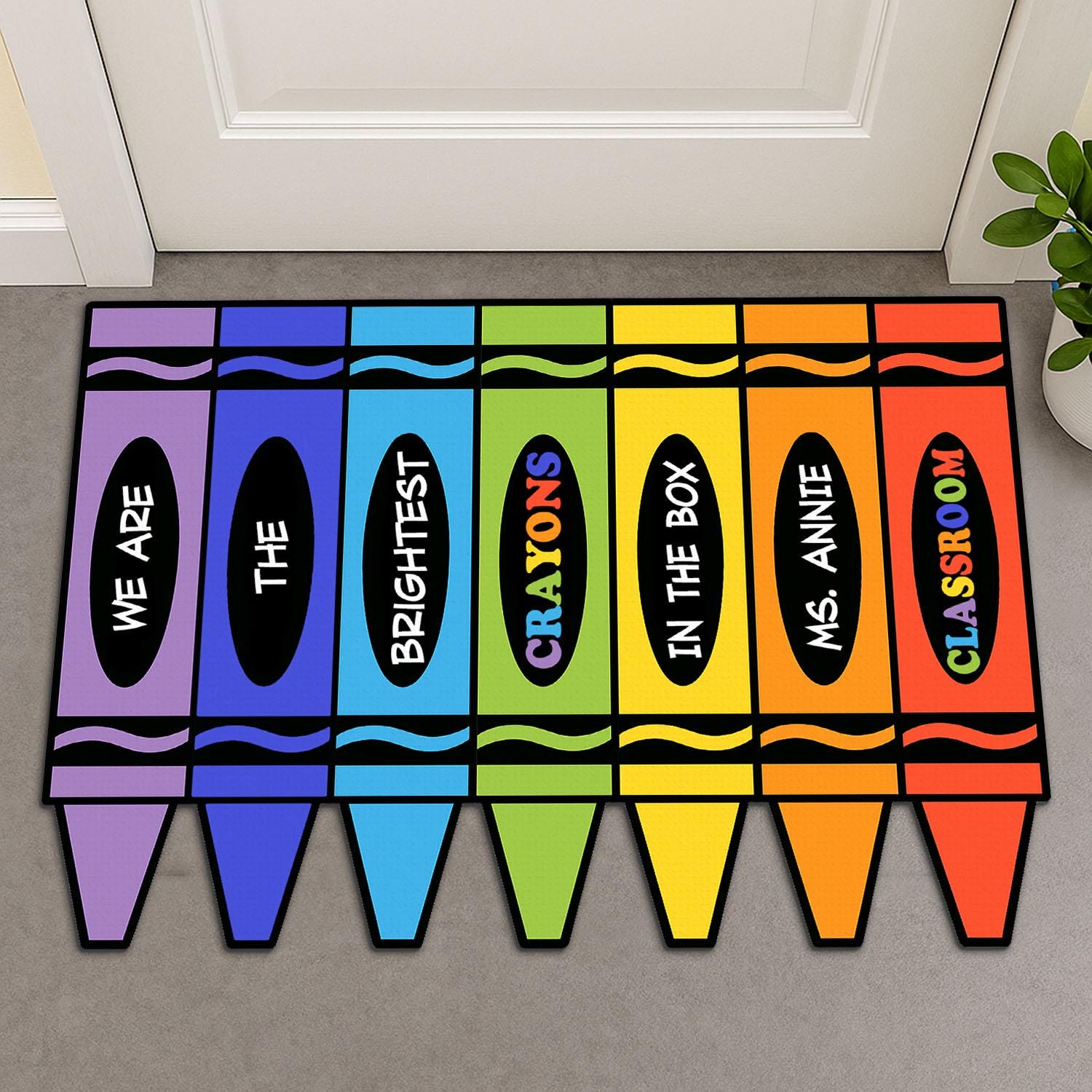 Cute Brightest Crayons Teacher Classroom Doormat, Custom School Welcome Mat, Colorful Teacher Door Decor, Personalized Crayon Mat