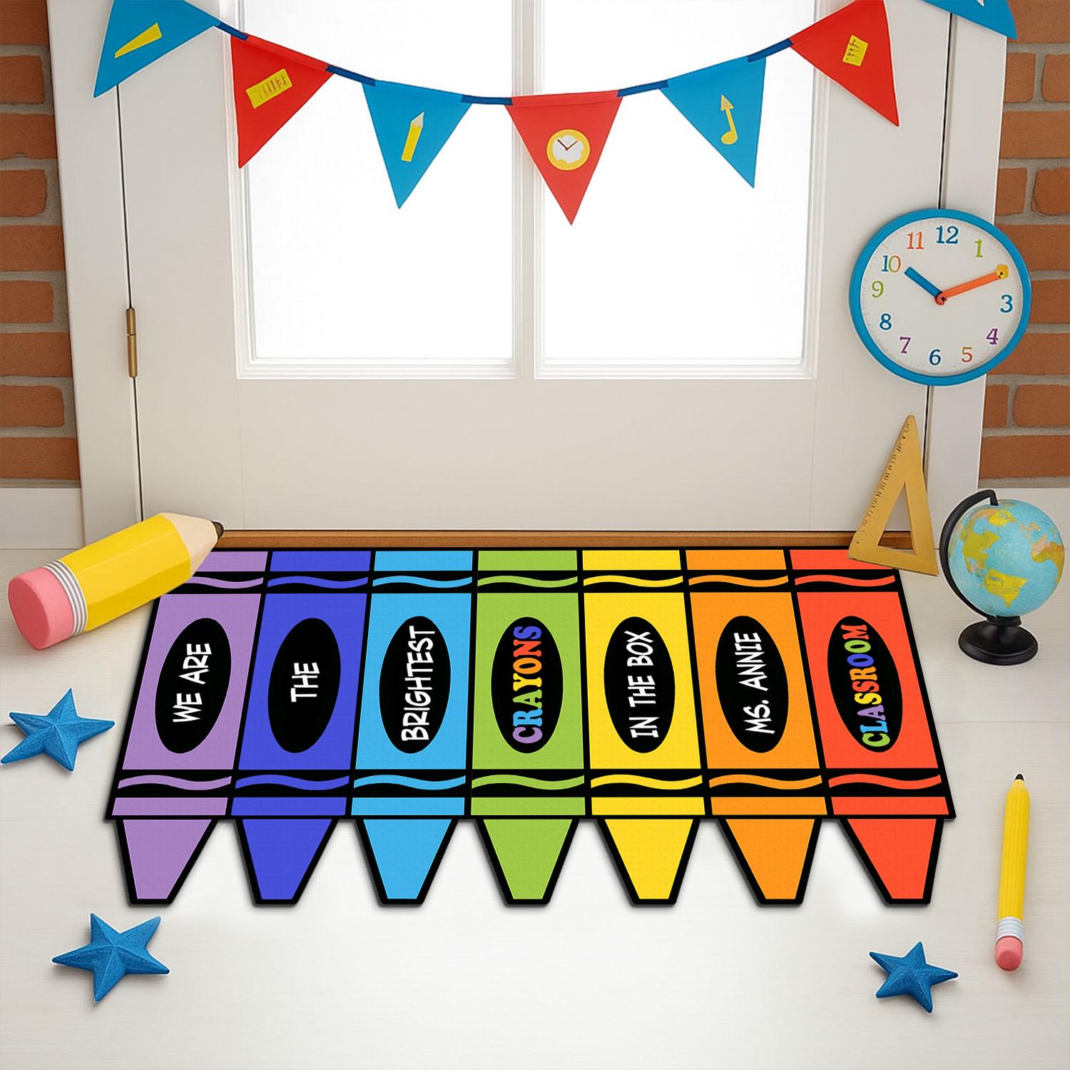 Cute Brightest Crayons Teacher Classroom Doormat, Custom School Welcome Mat, Colorful Teacher Door Decor, Personalized Crayon Mat