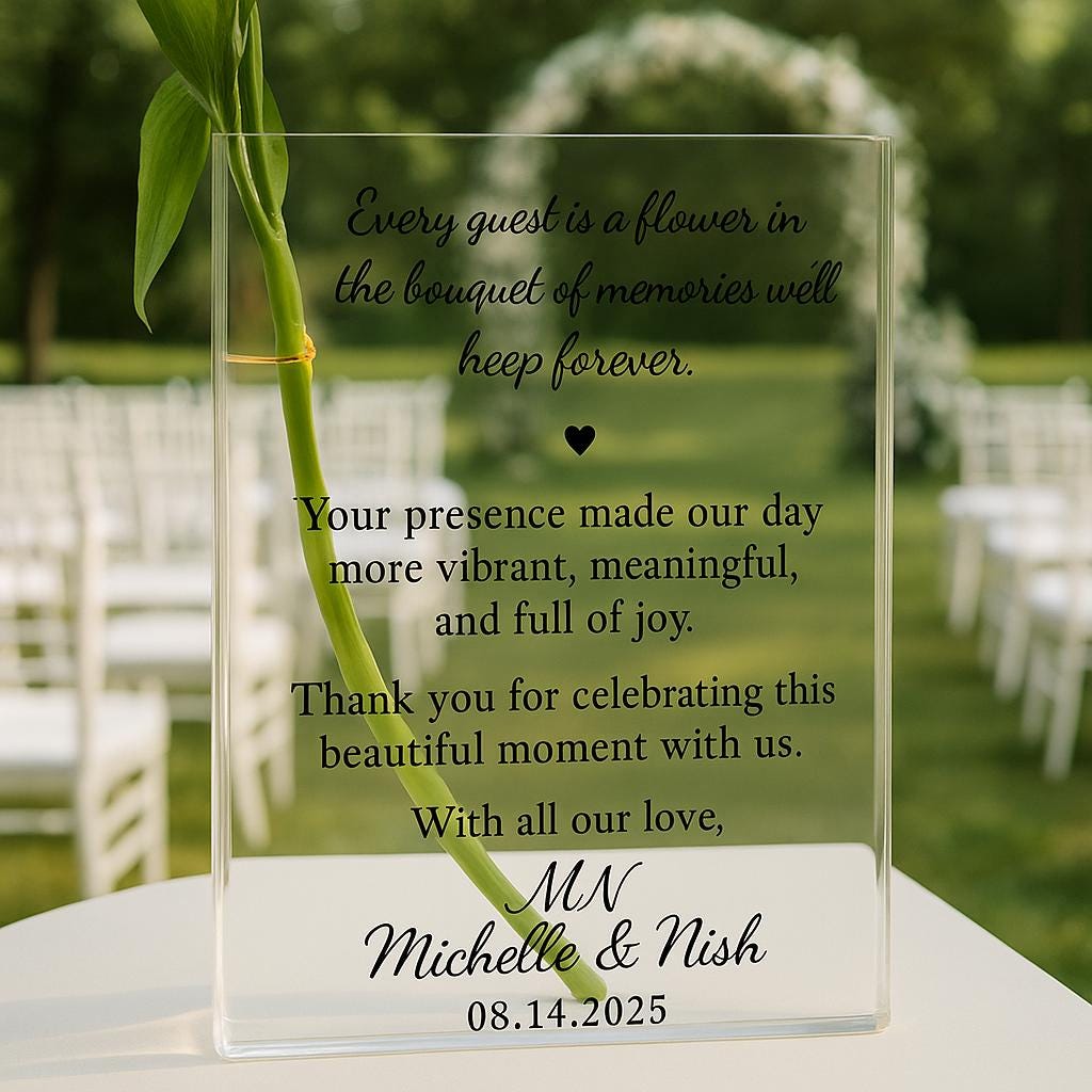 Personalized Wedding Flower Book Vase, Vase Acrylic Guest Thank You Favor, Wedding Reception Sign, Unique Custom Wedding Gift