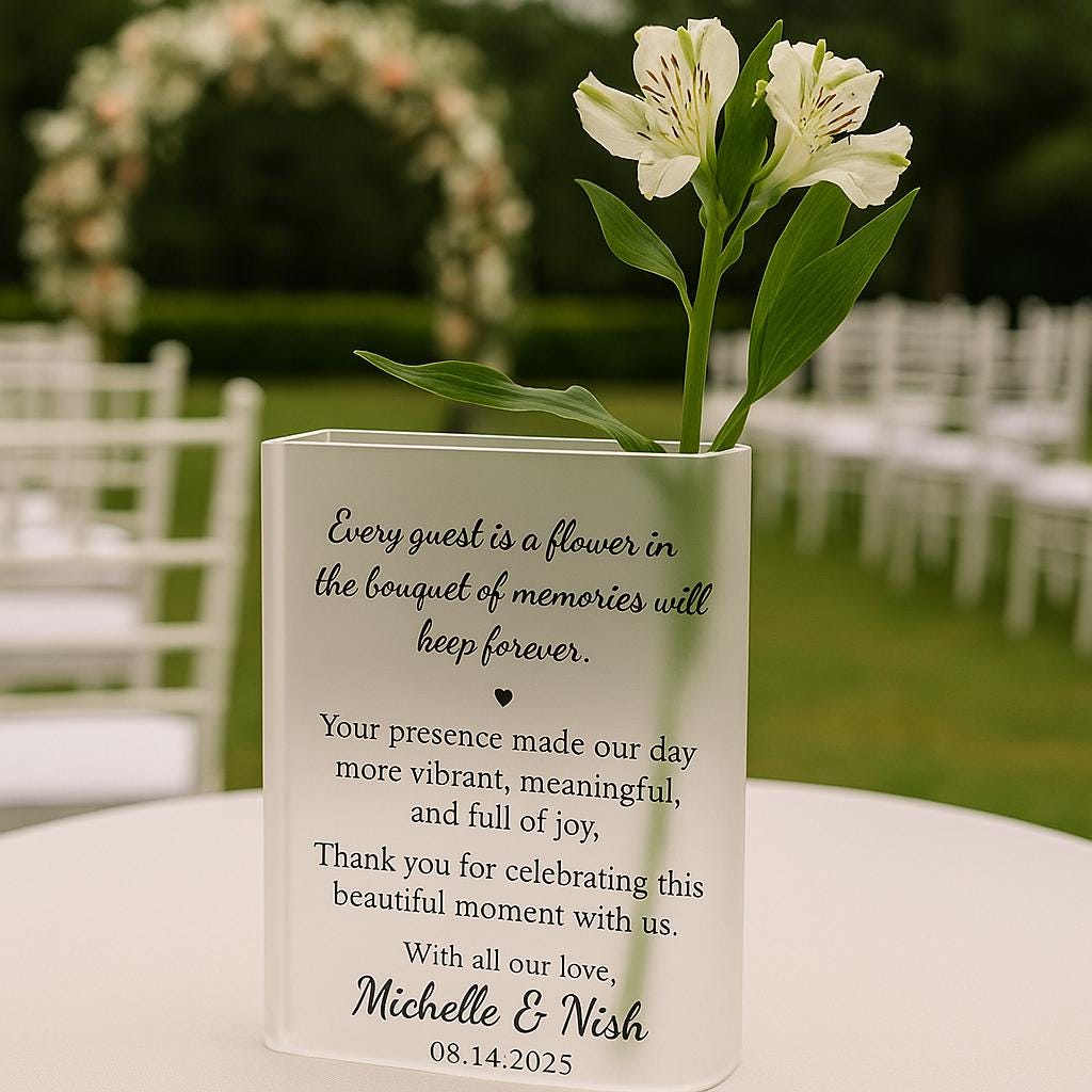 Personalized Wedding Flower Book Vase, Vase Acrylic Guest Thank You Favor, Wedding Reception Sign, Unique Custom Wedding Gift