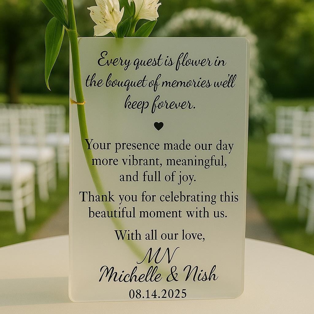 Personalized Wedding Flower Book Vase, Vase Acrylic Guest Thank You Favor, Wedding Reception Sign, Unique Custom Wedding Gift